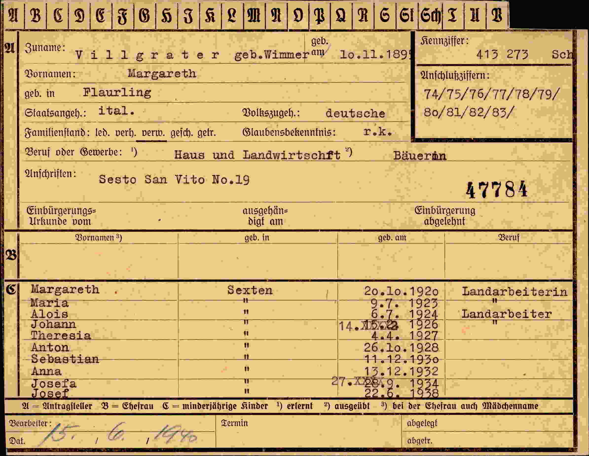 Dokument für Margareth Villgrater