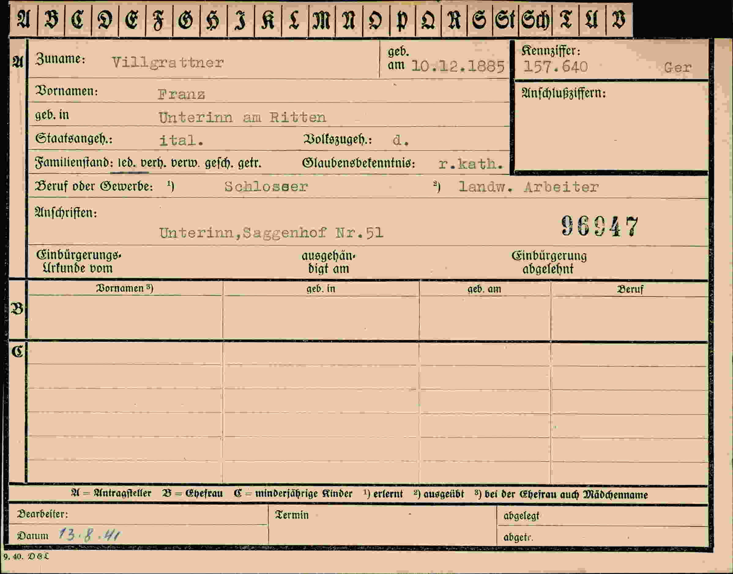 Dokument für Franz Villgrattner