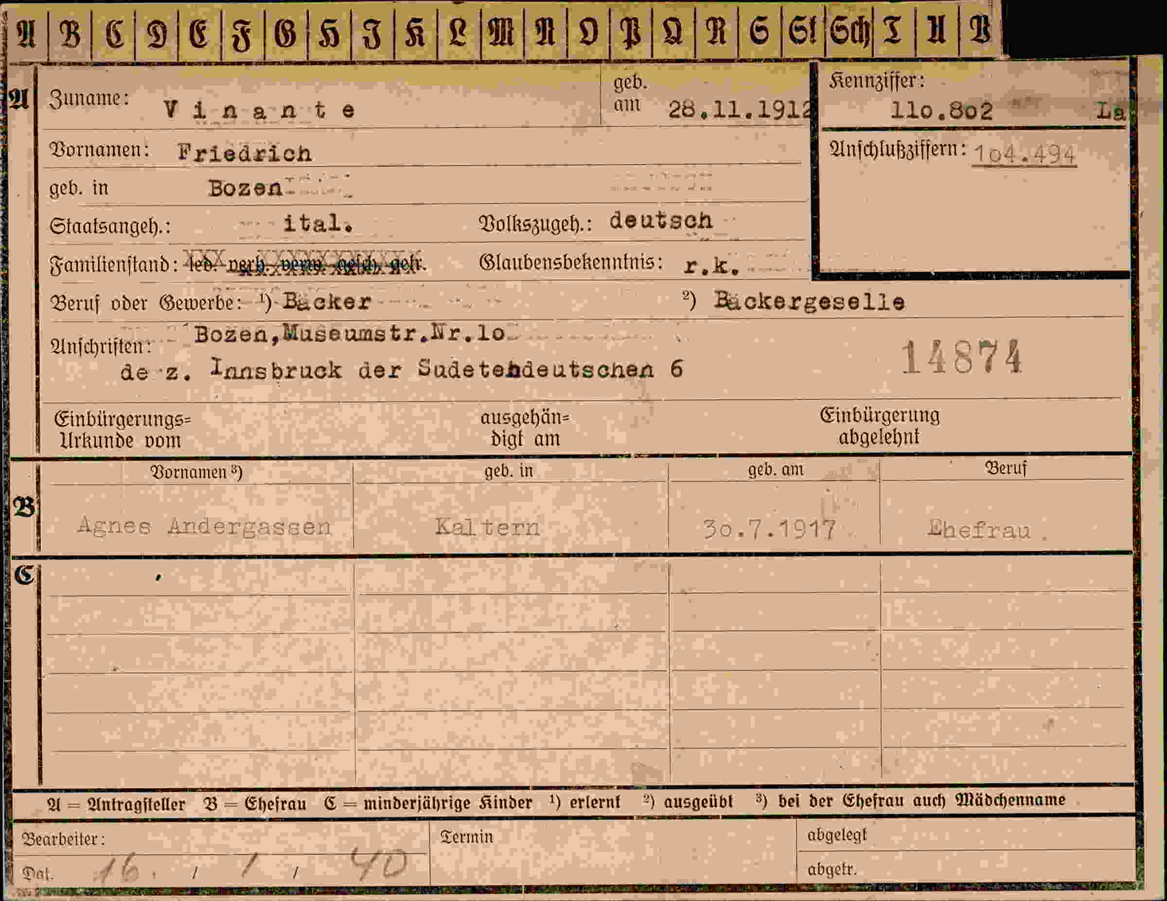 Vorderseite des Dokuments