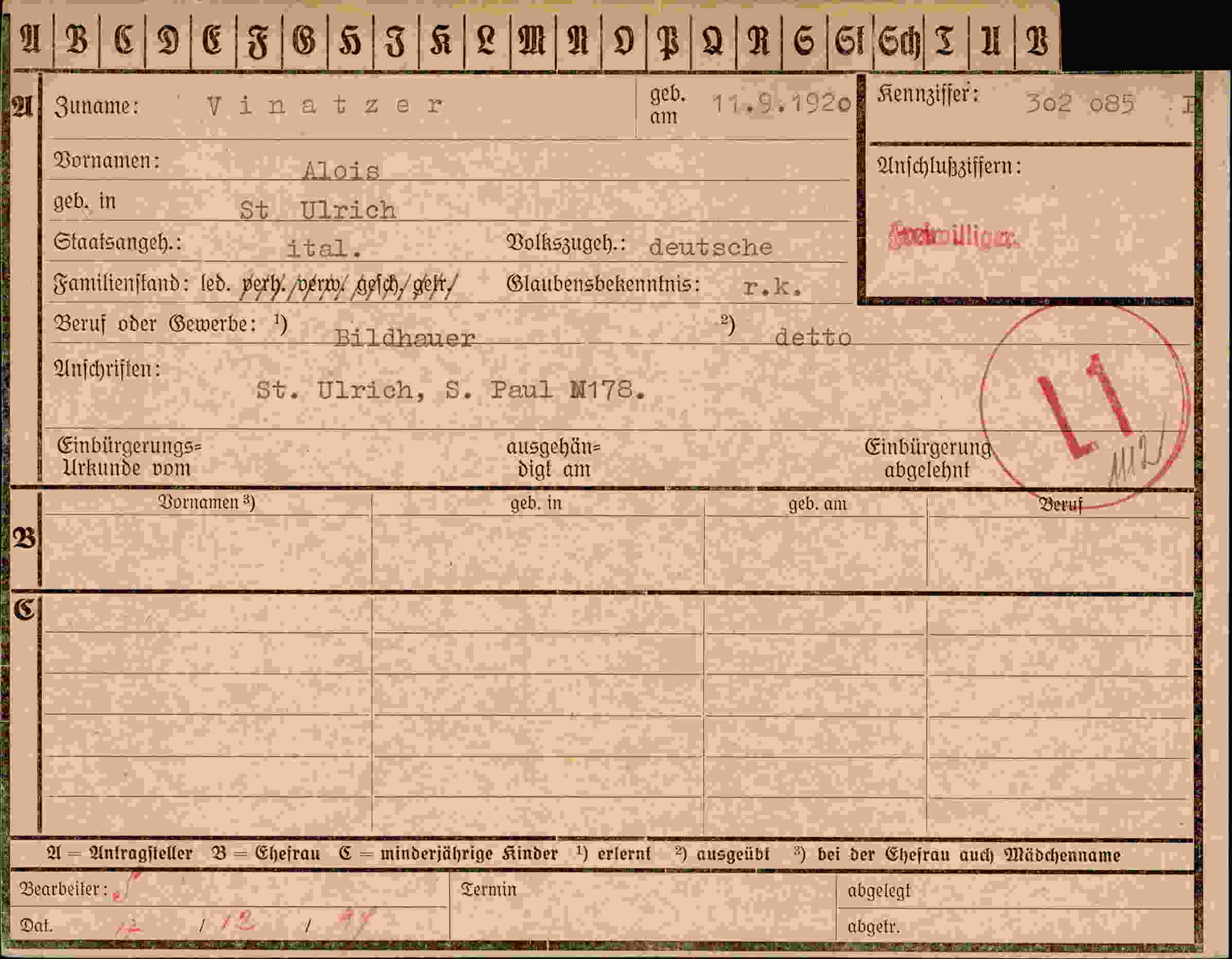 Dokument für Alois Vinatzer