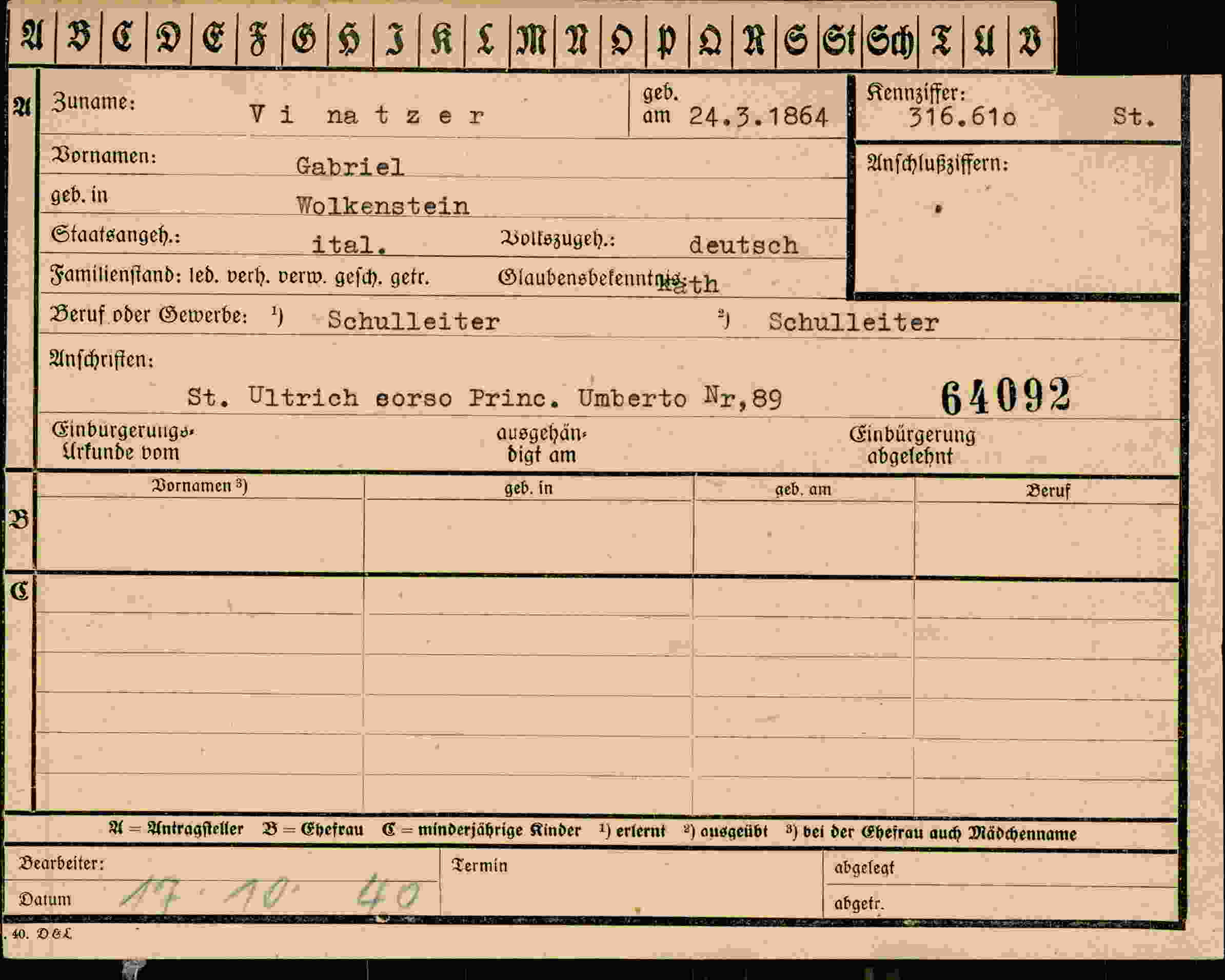 Vorderseite des Dokuments
