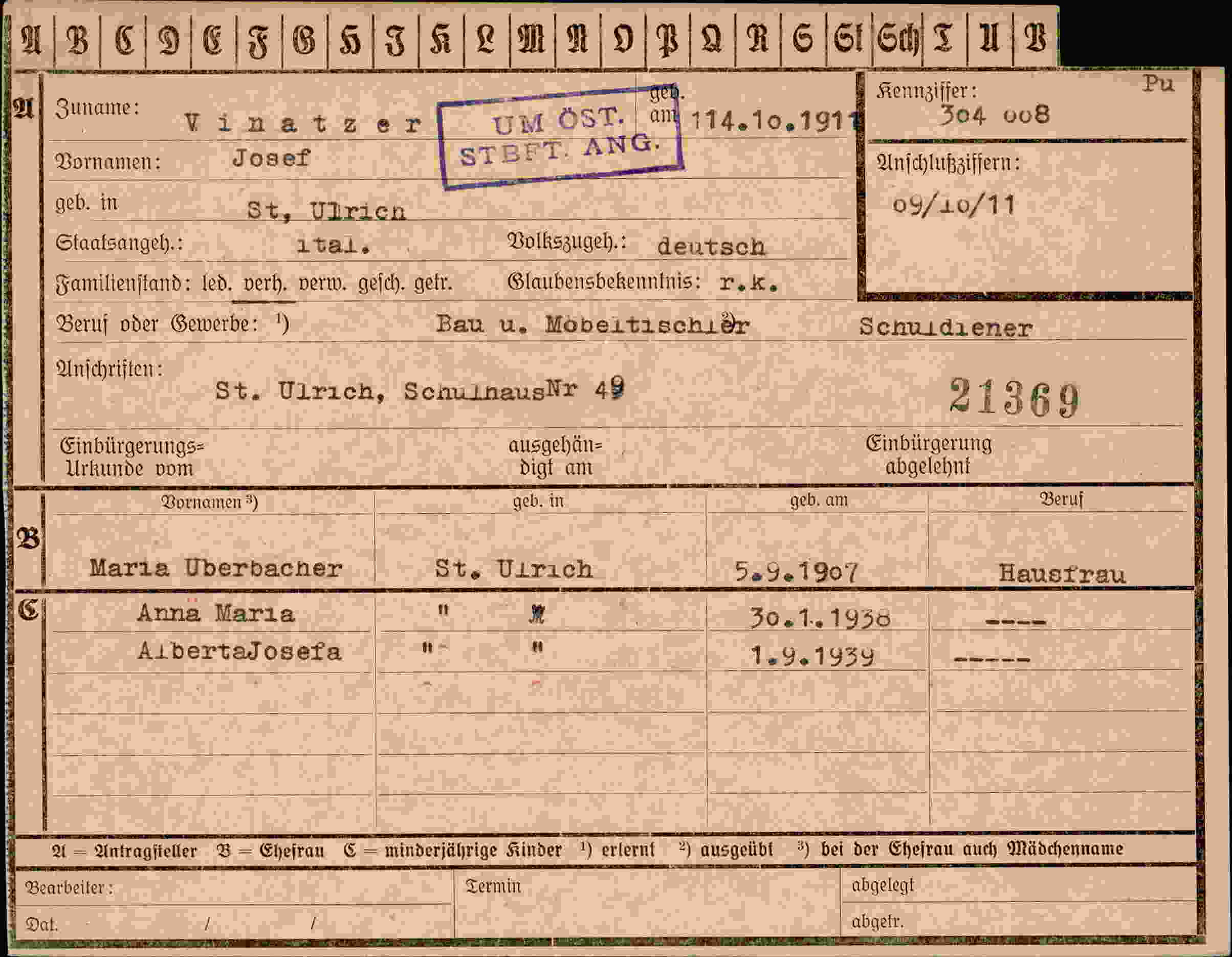 Dokument für Josef Vinatzer