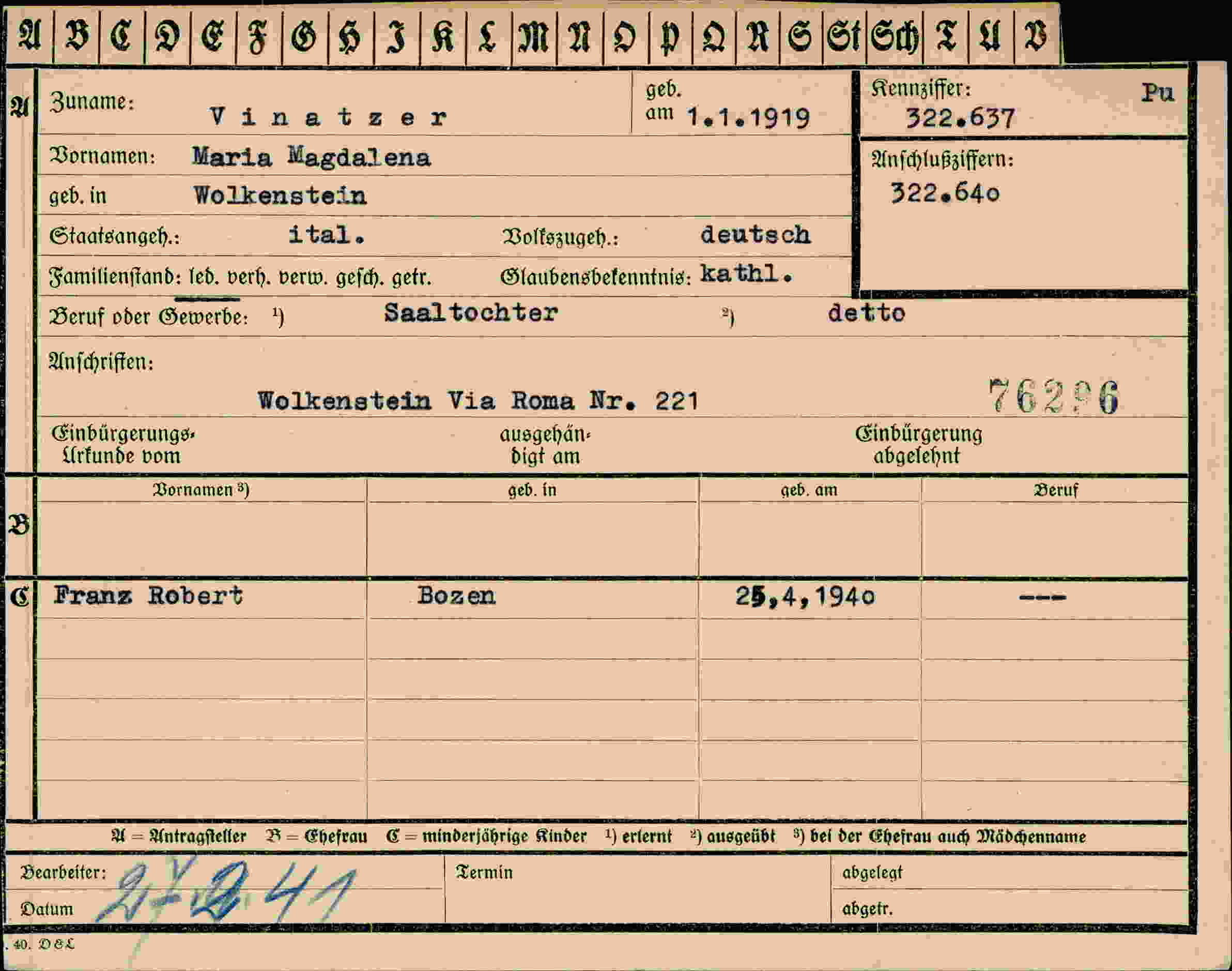 Vorderseite des Dokuments