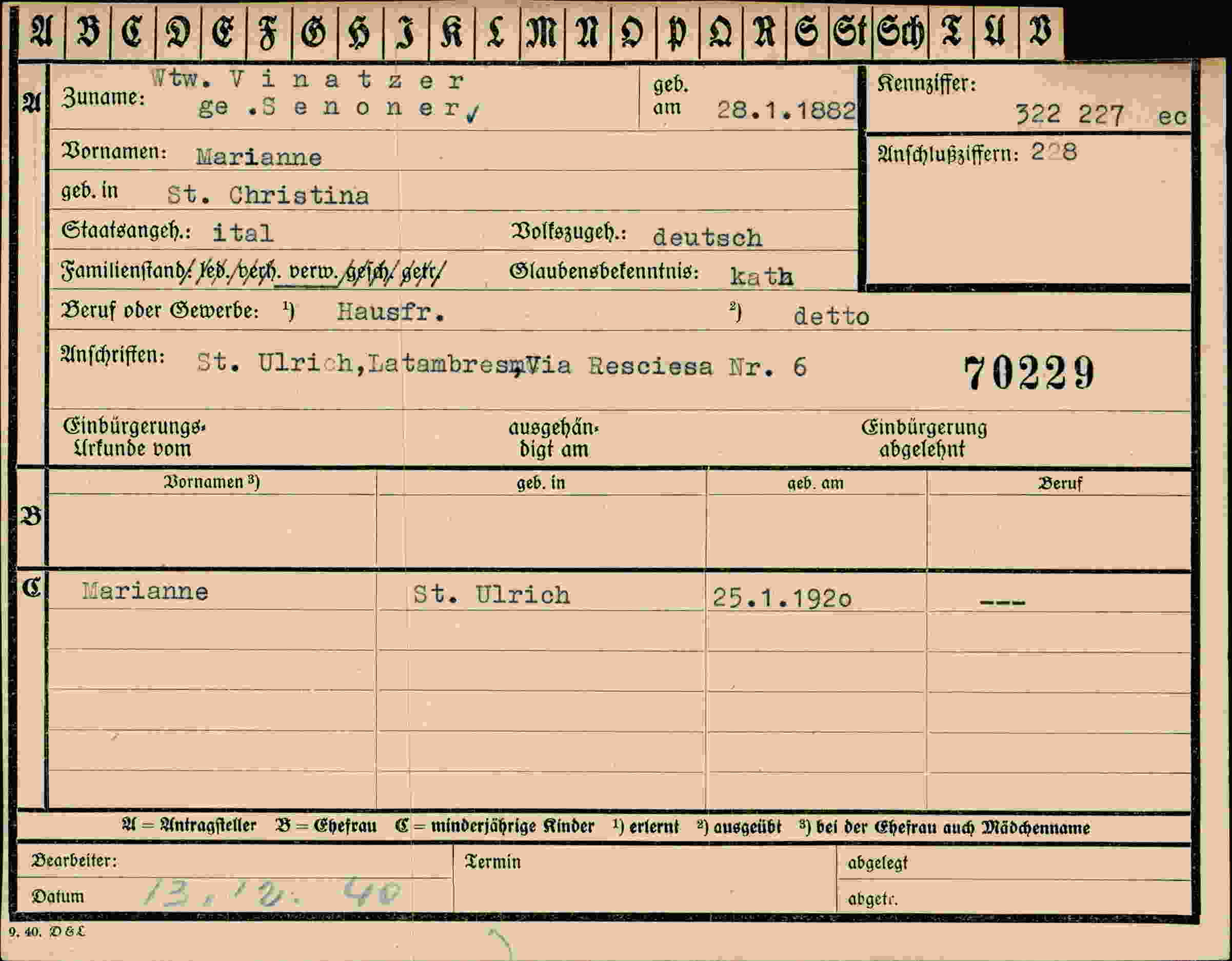 Dokument für Marianne Vinatzer