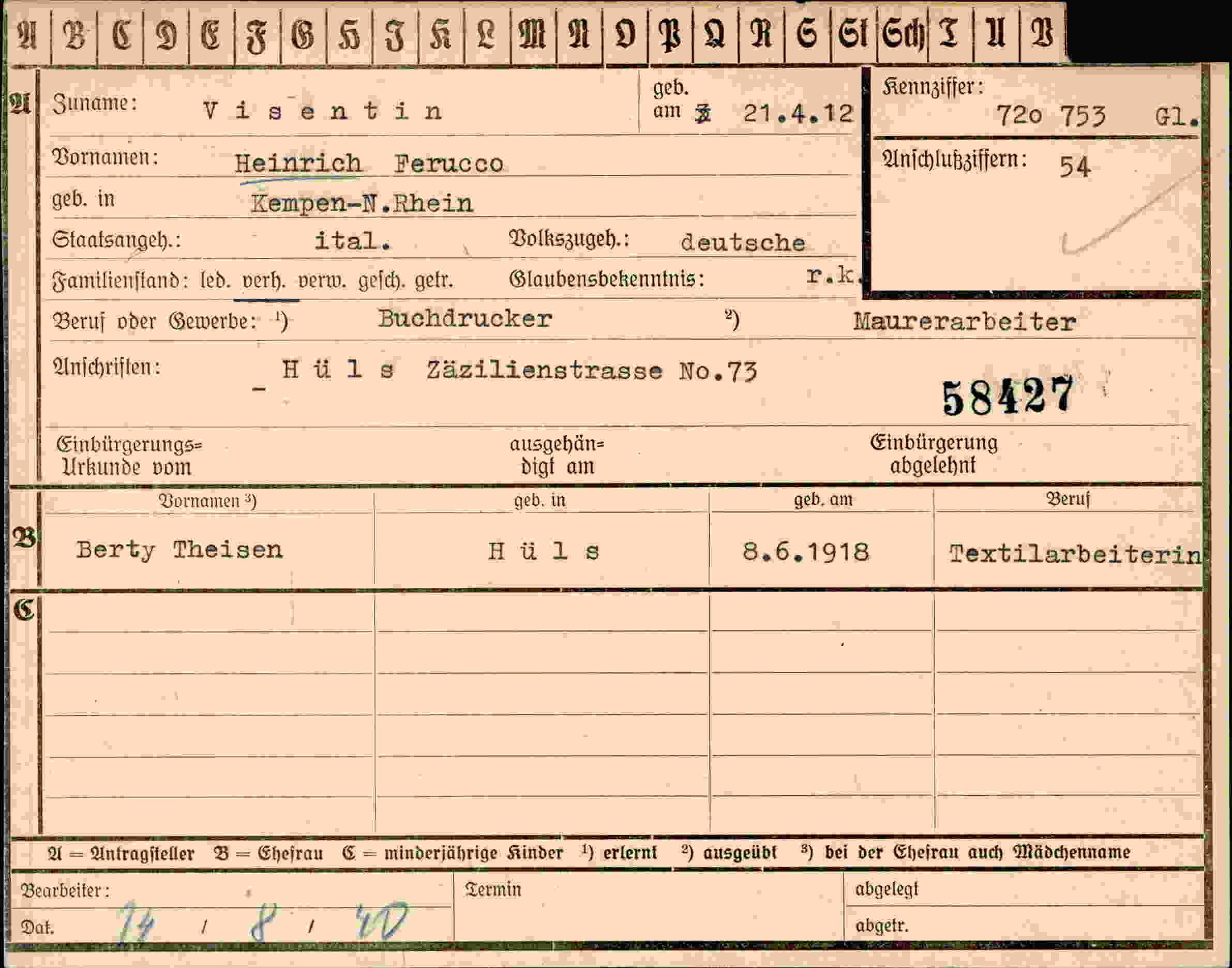 Dokument für Heinrich Visentin