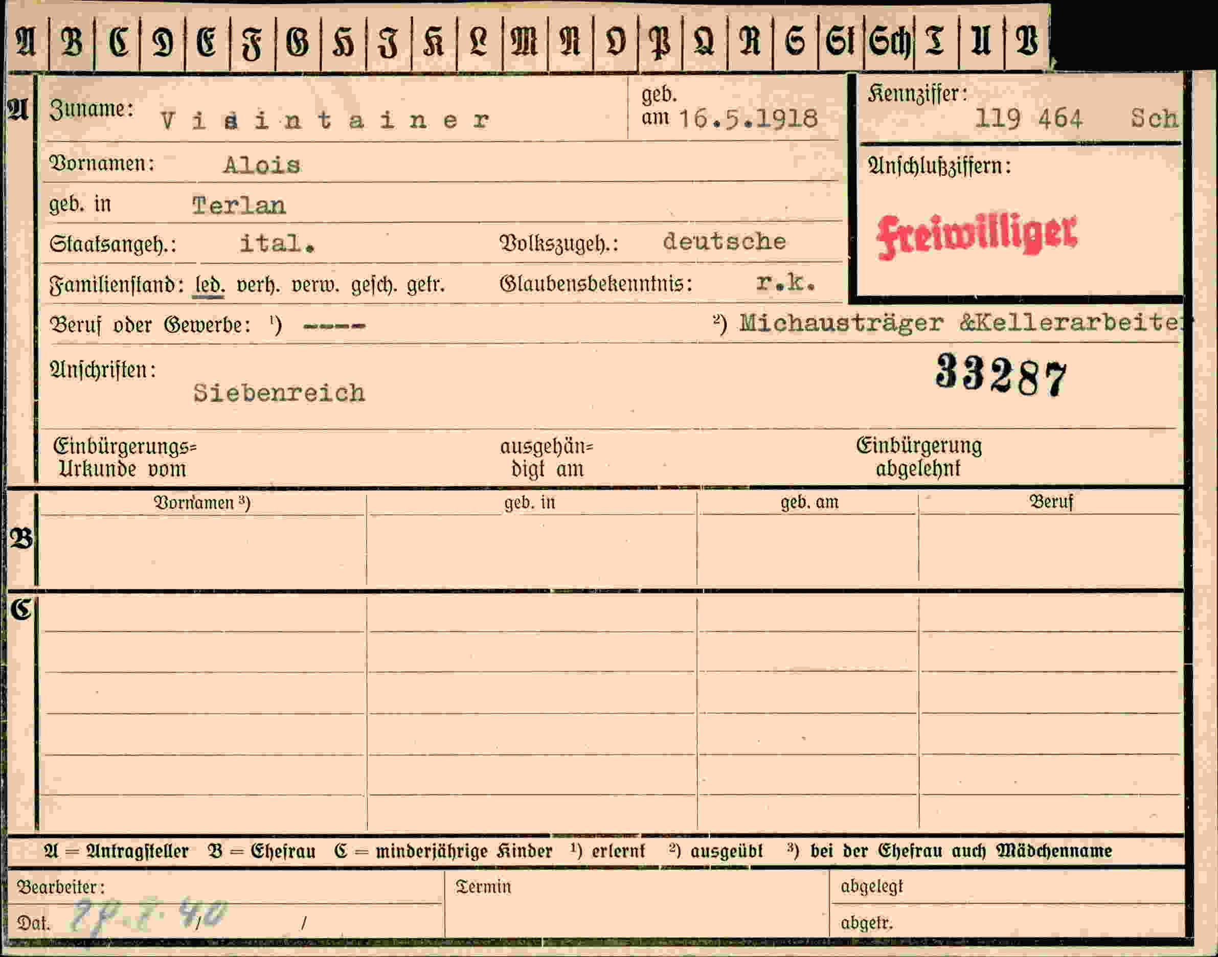 Dokument für Alois Visintainer