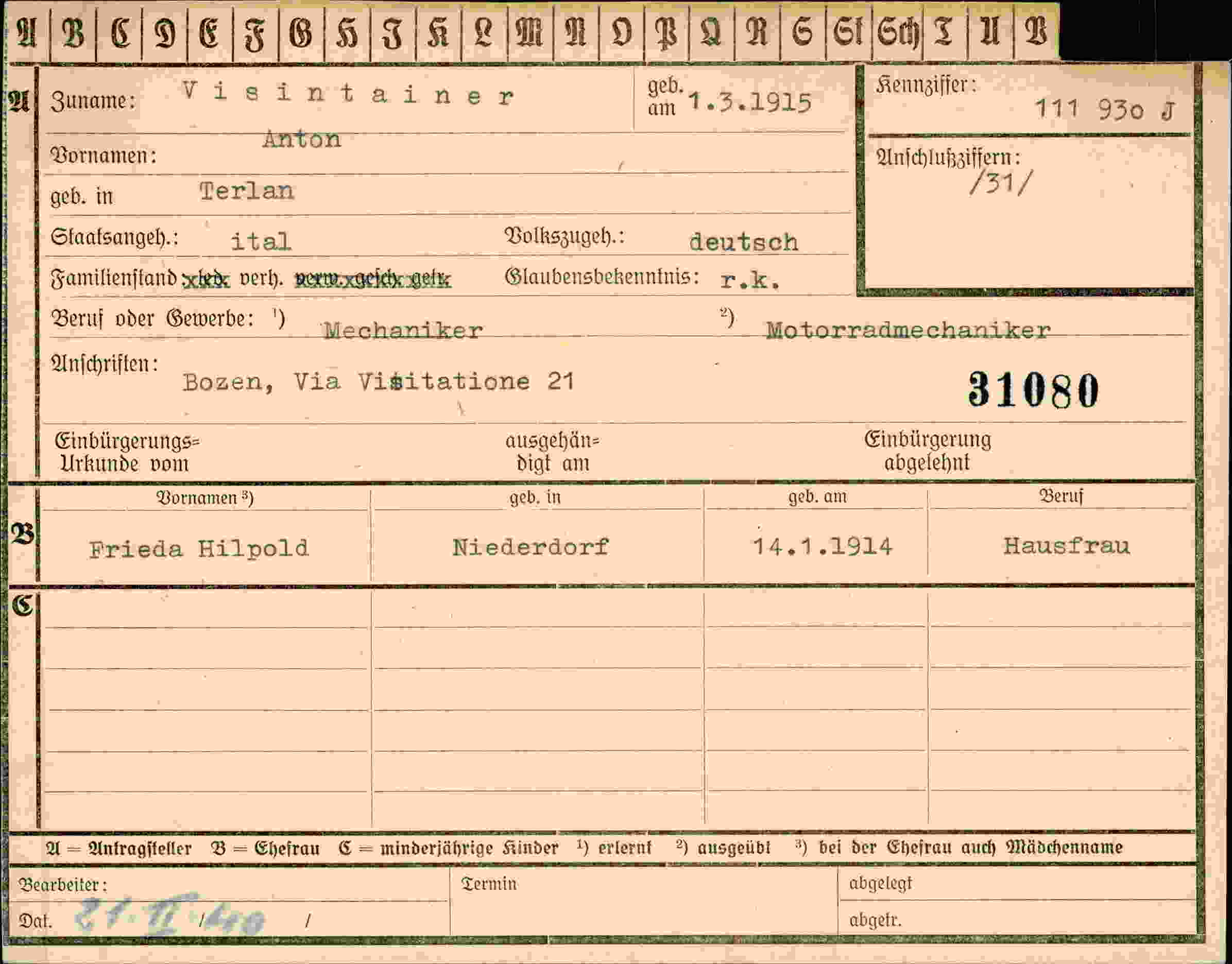 Vorderseite des Dokuments