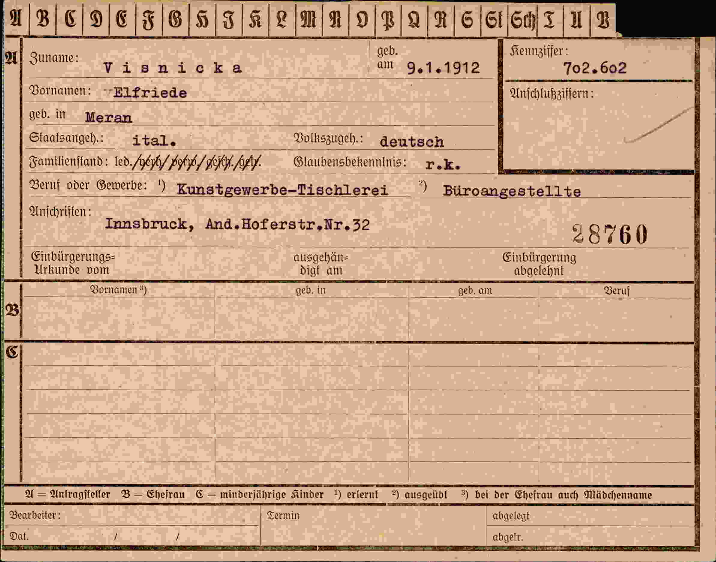 Dokument für VElfriede Visnicka