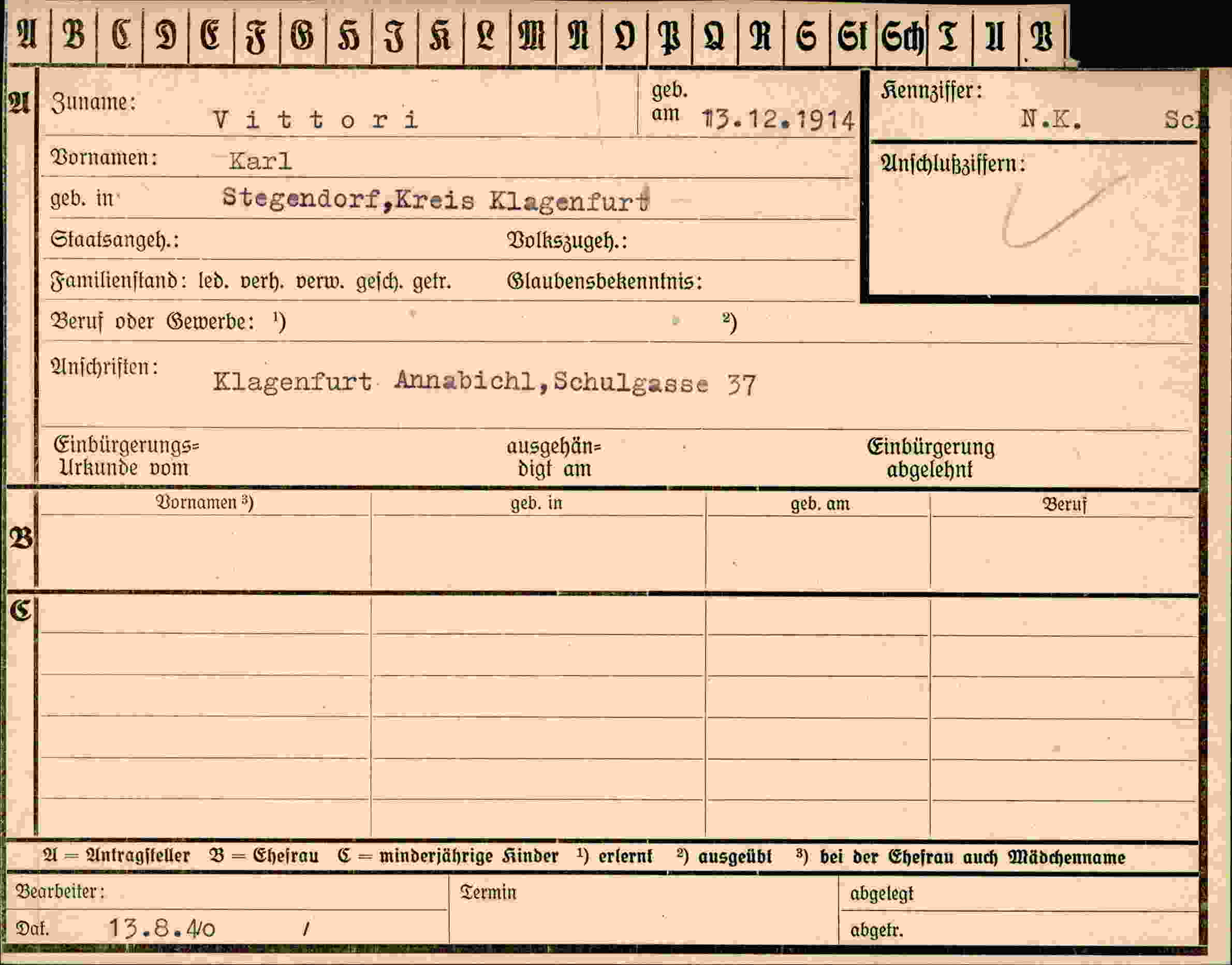 Dokument für Karl Vittori