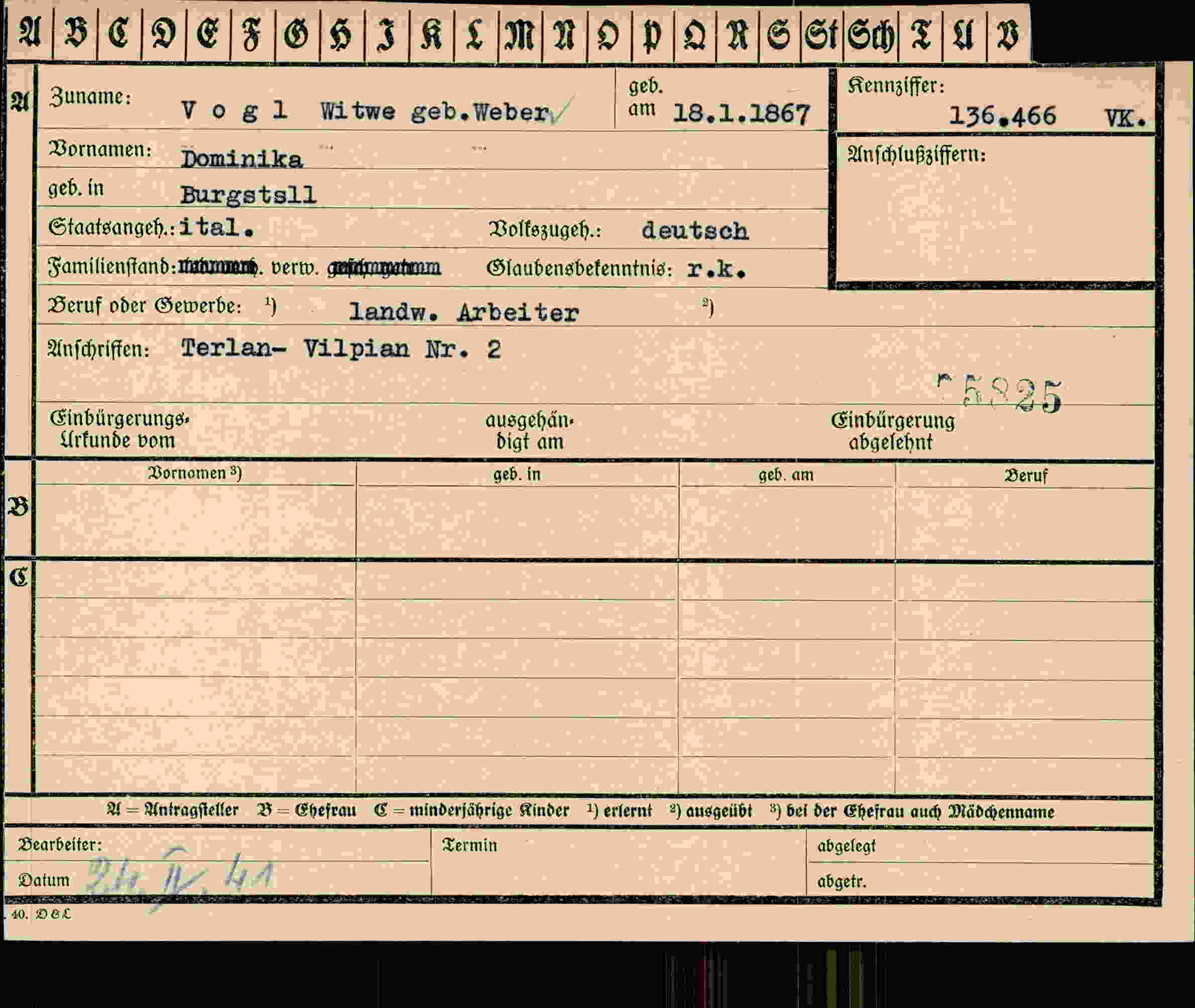 Vorderseite des Dokuments