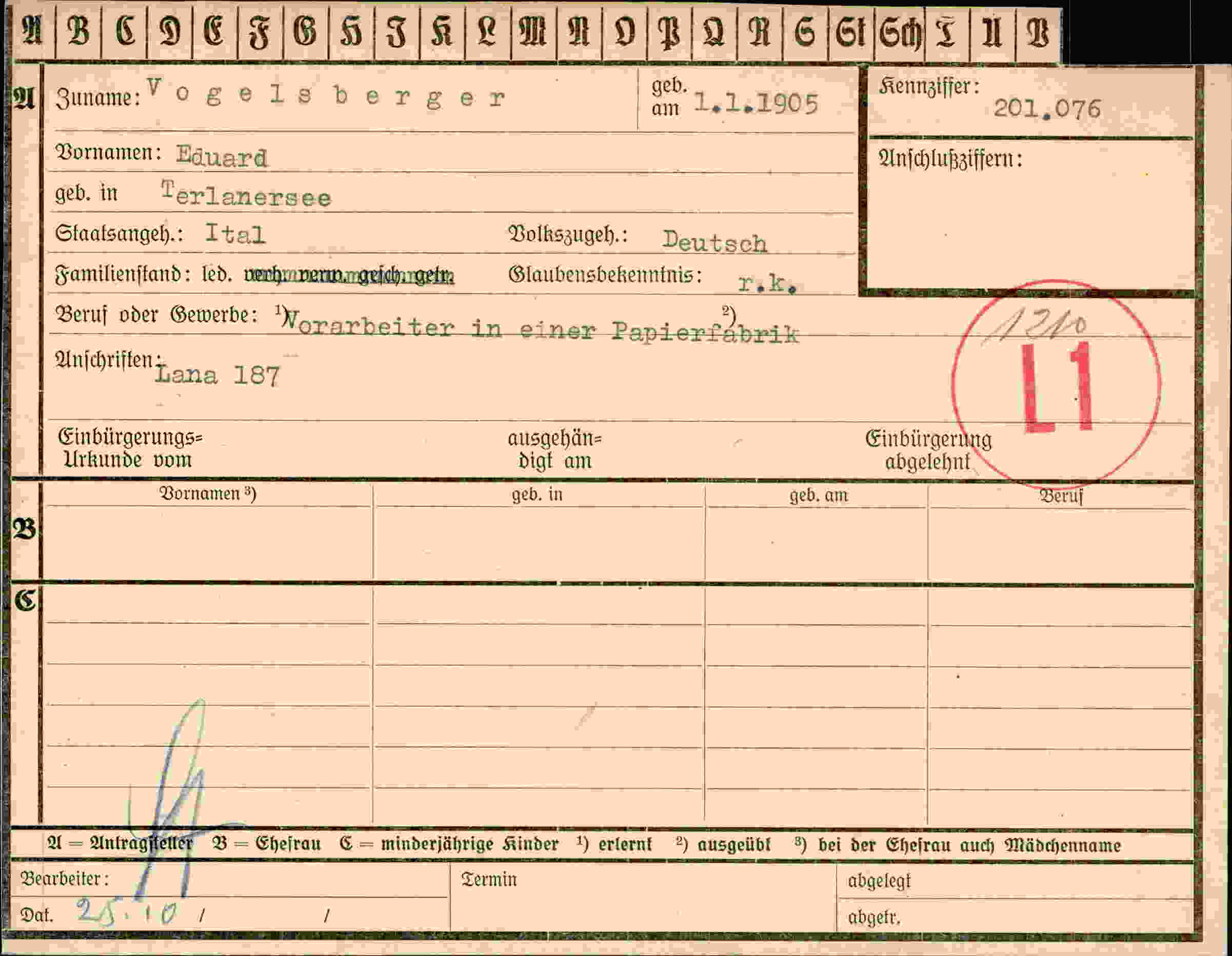 Dokument für Eduard Vogelsberger
