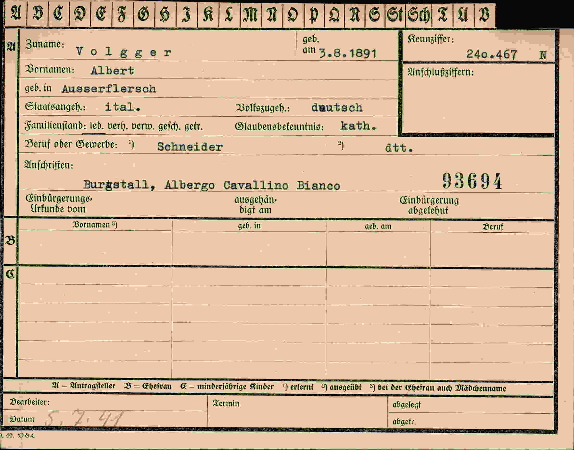 Dokument für Albert Volgger