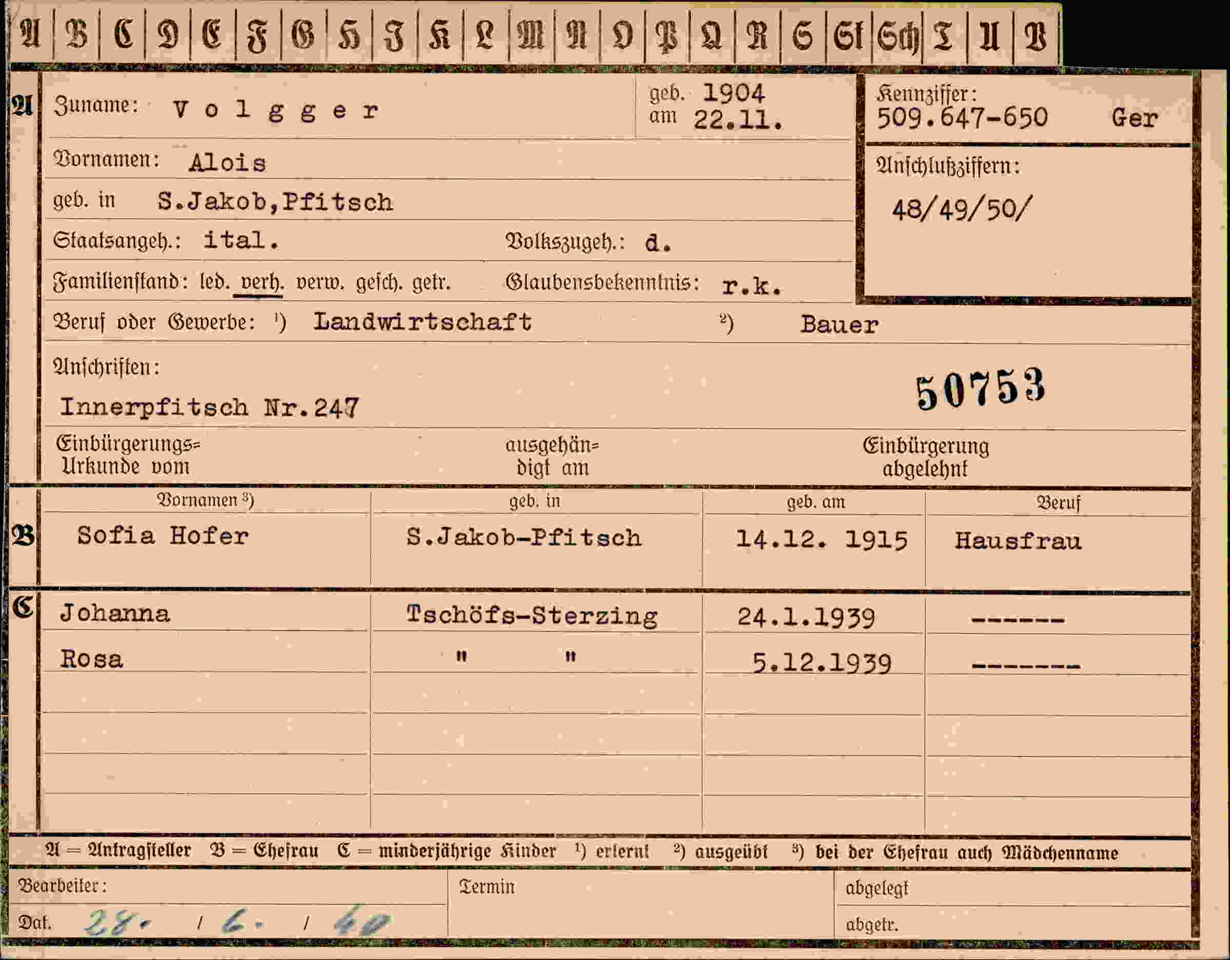 Vorderseite des Dokuments