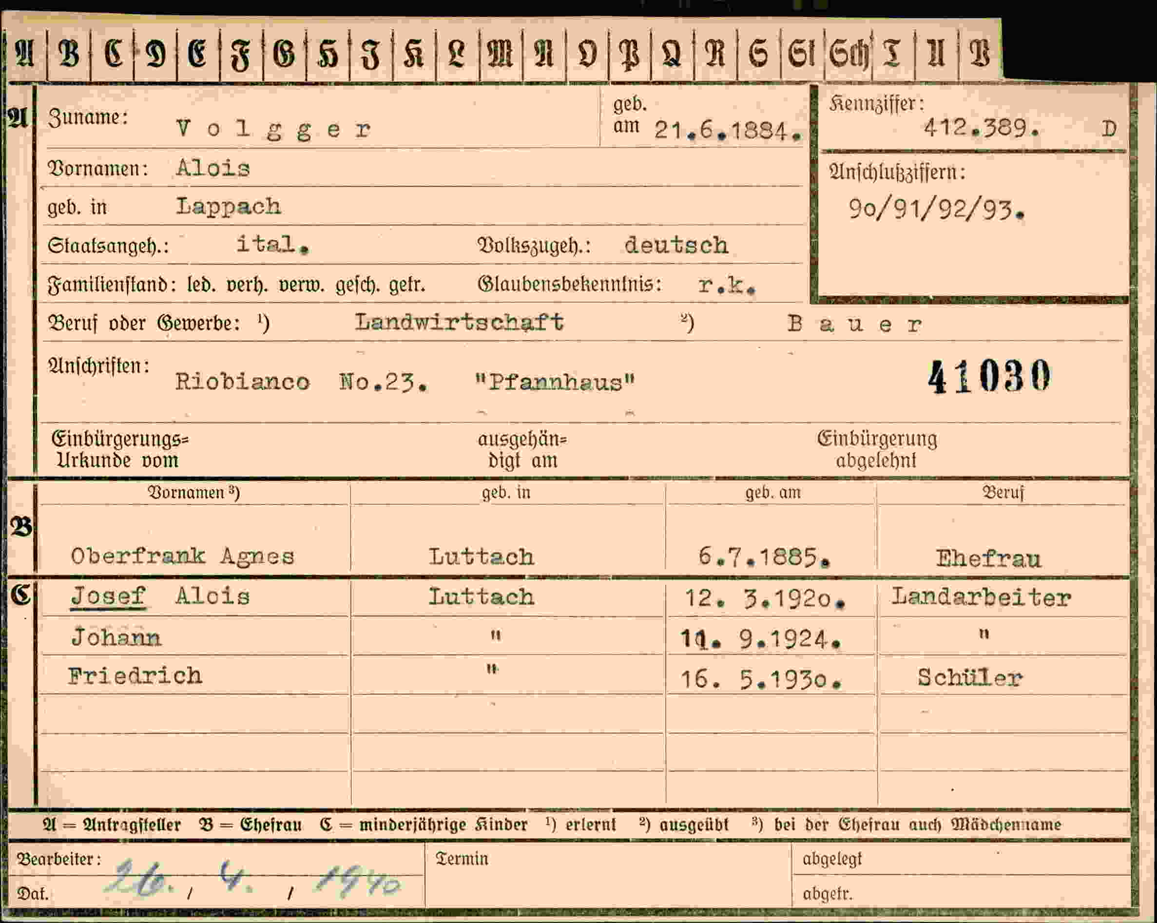 Vorderseite des Dokuments
