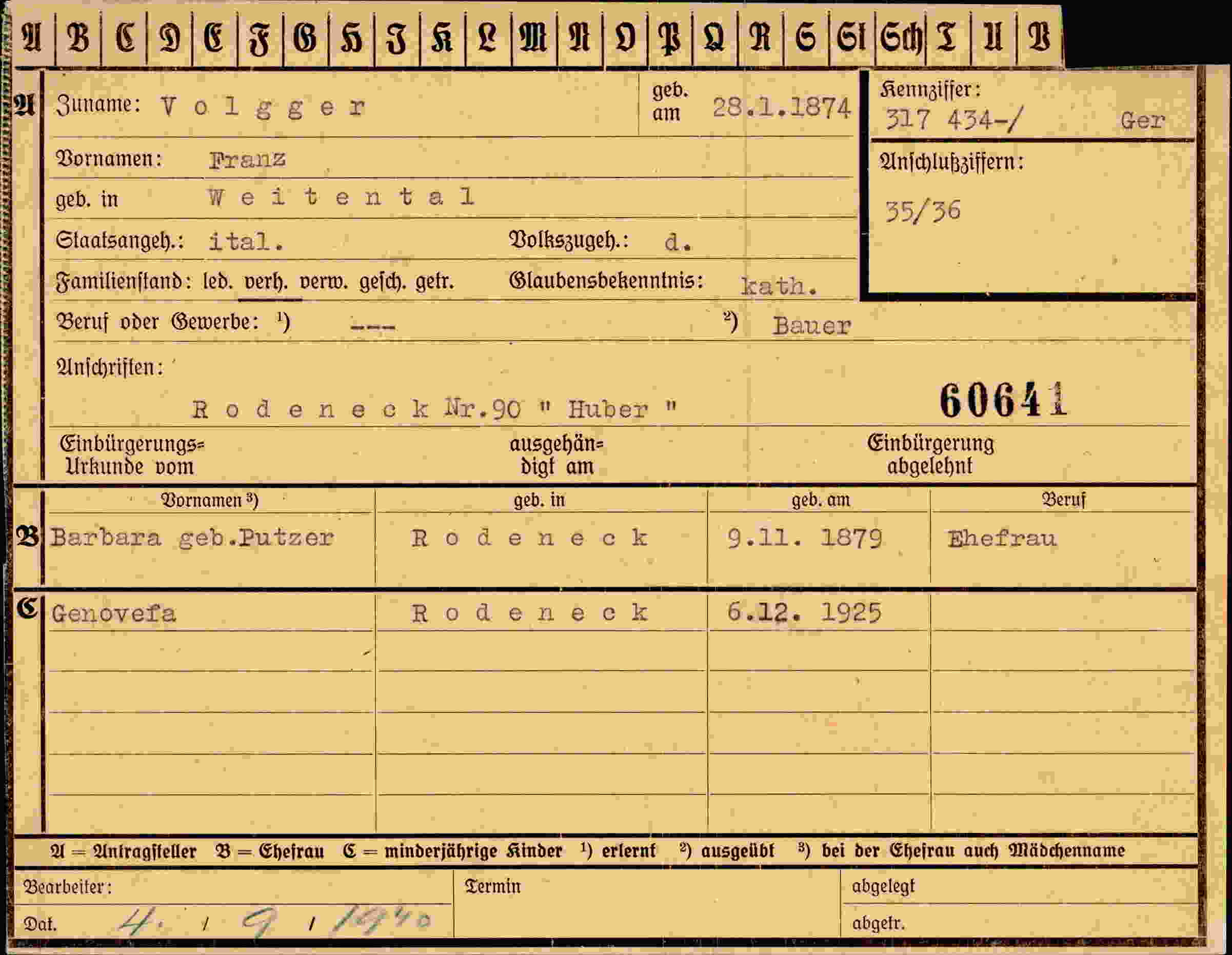 Dokument für Franz Volgger