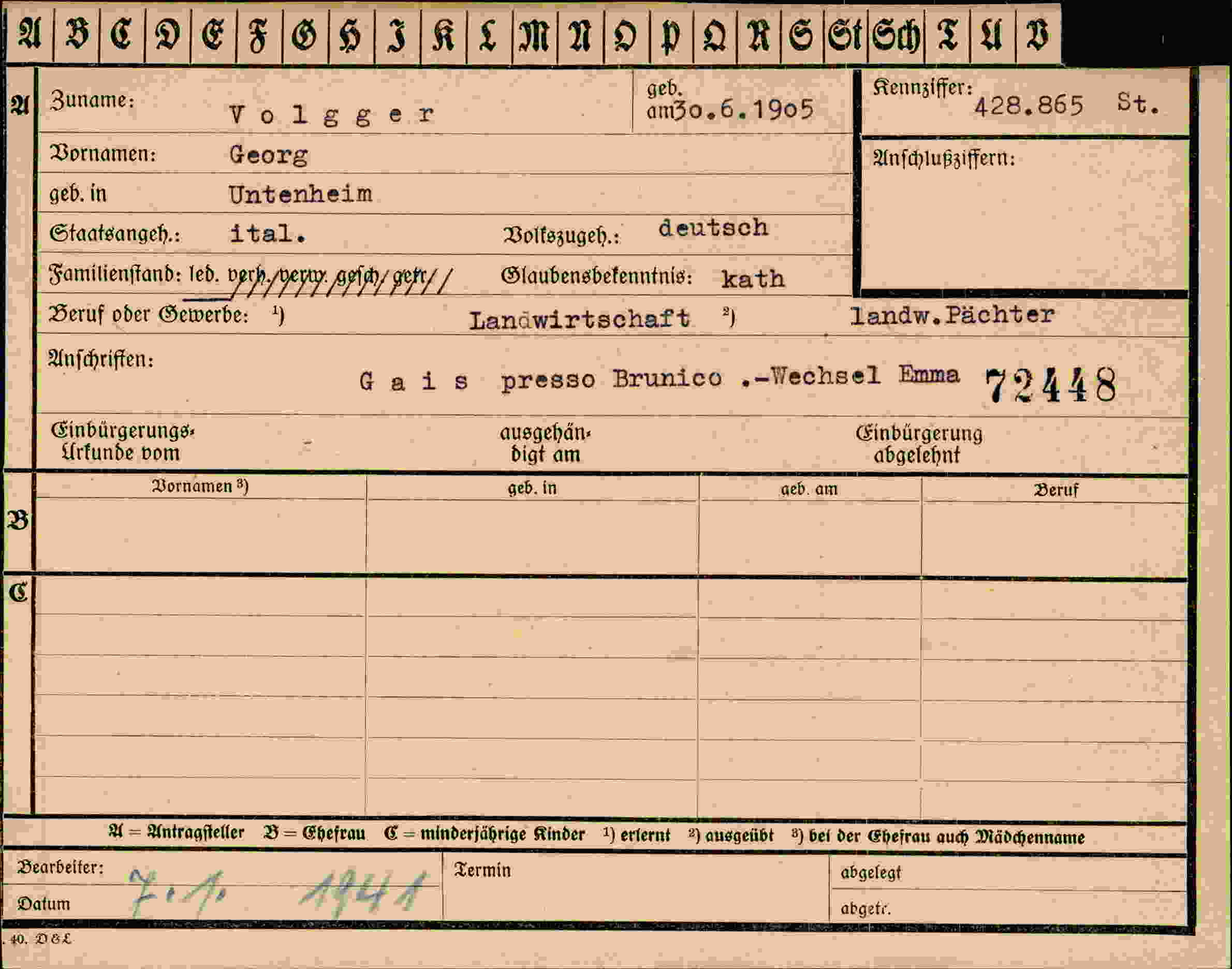Dokument für Georg Volgger