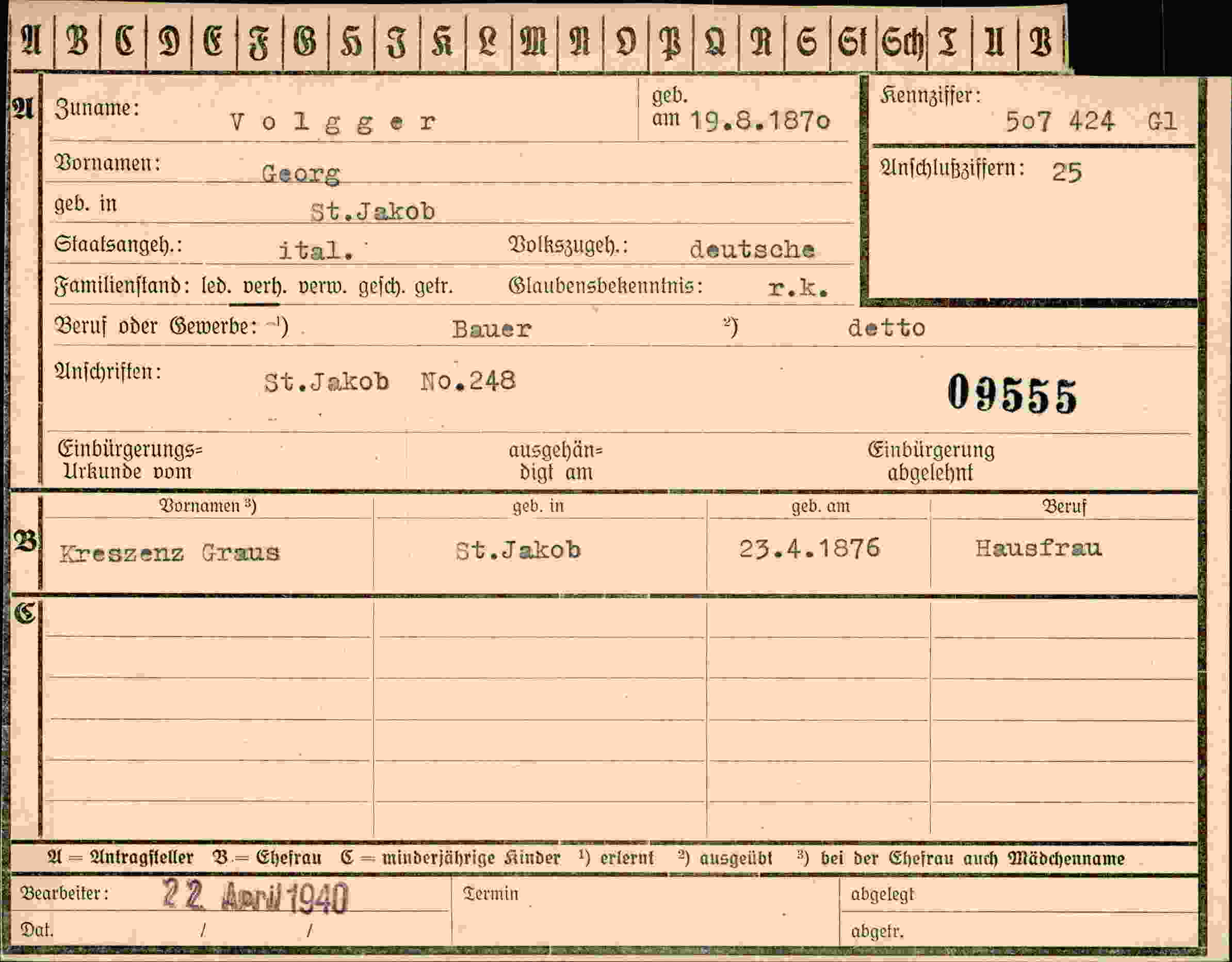 Dokument für Georg Volgger