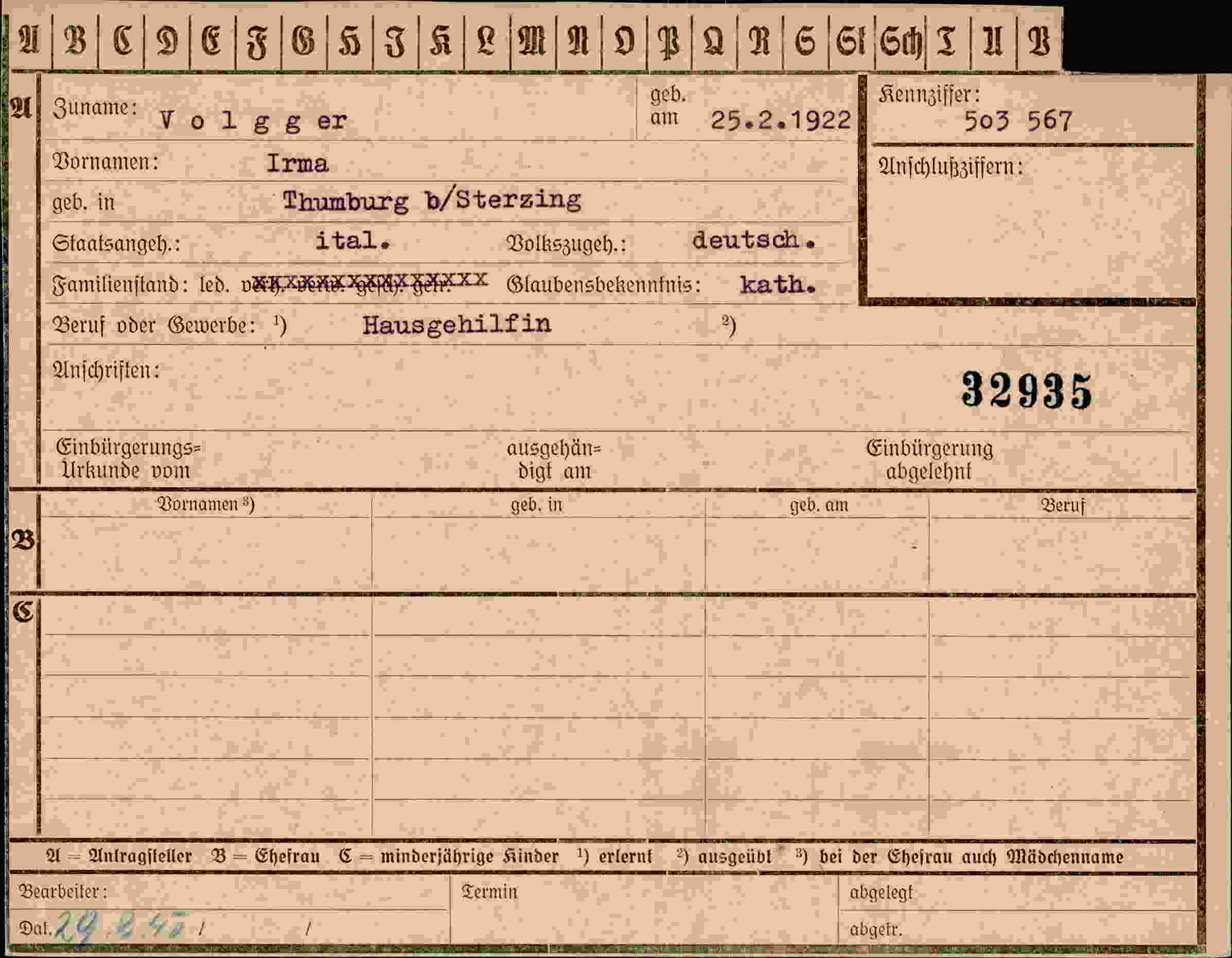 Vorderseite des Dokuments