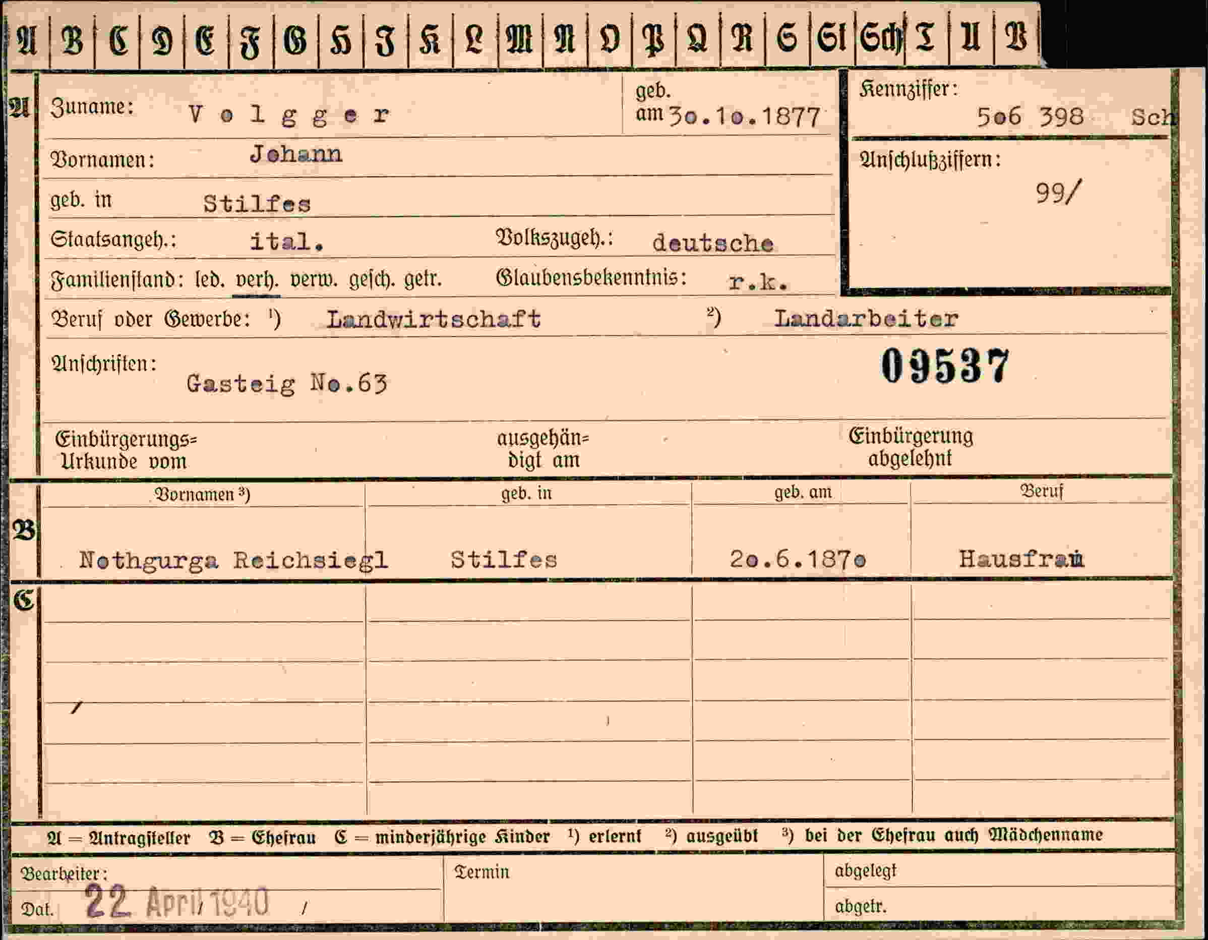 Vorderseite des Dokuments