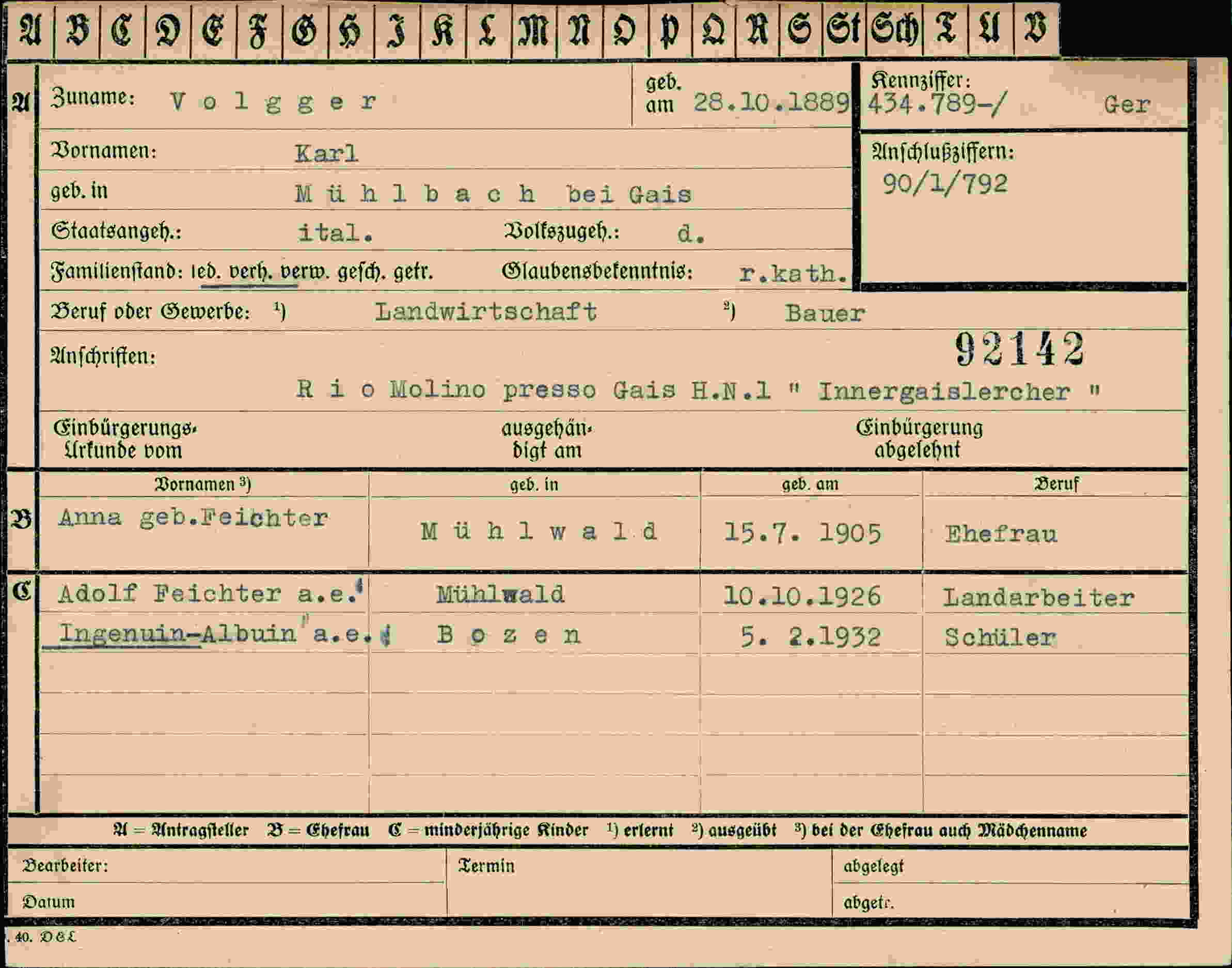 Dokument für Karl Volgger