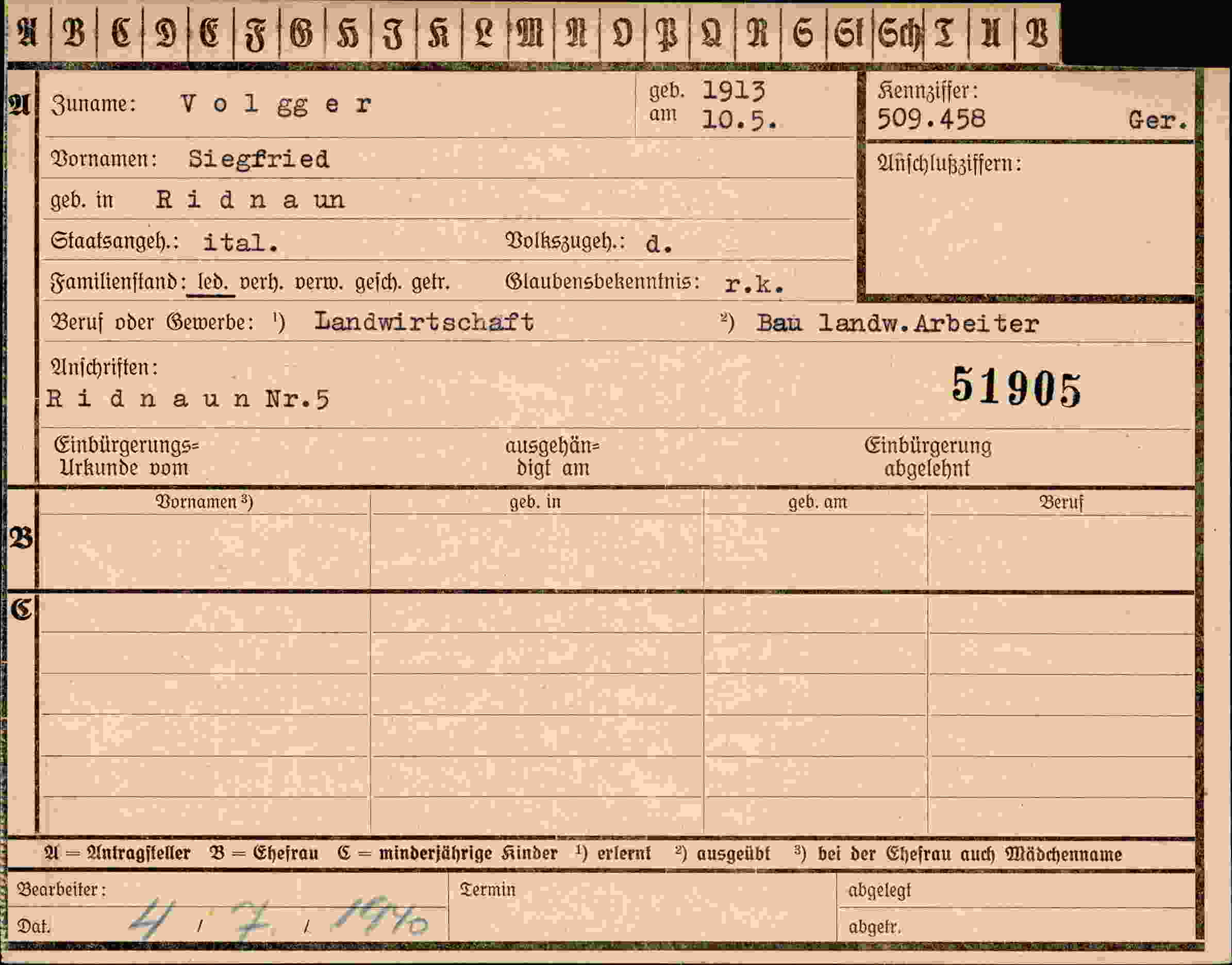 Dokument für Siegfried Volgger