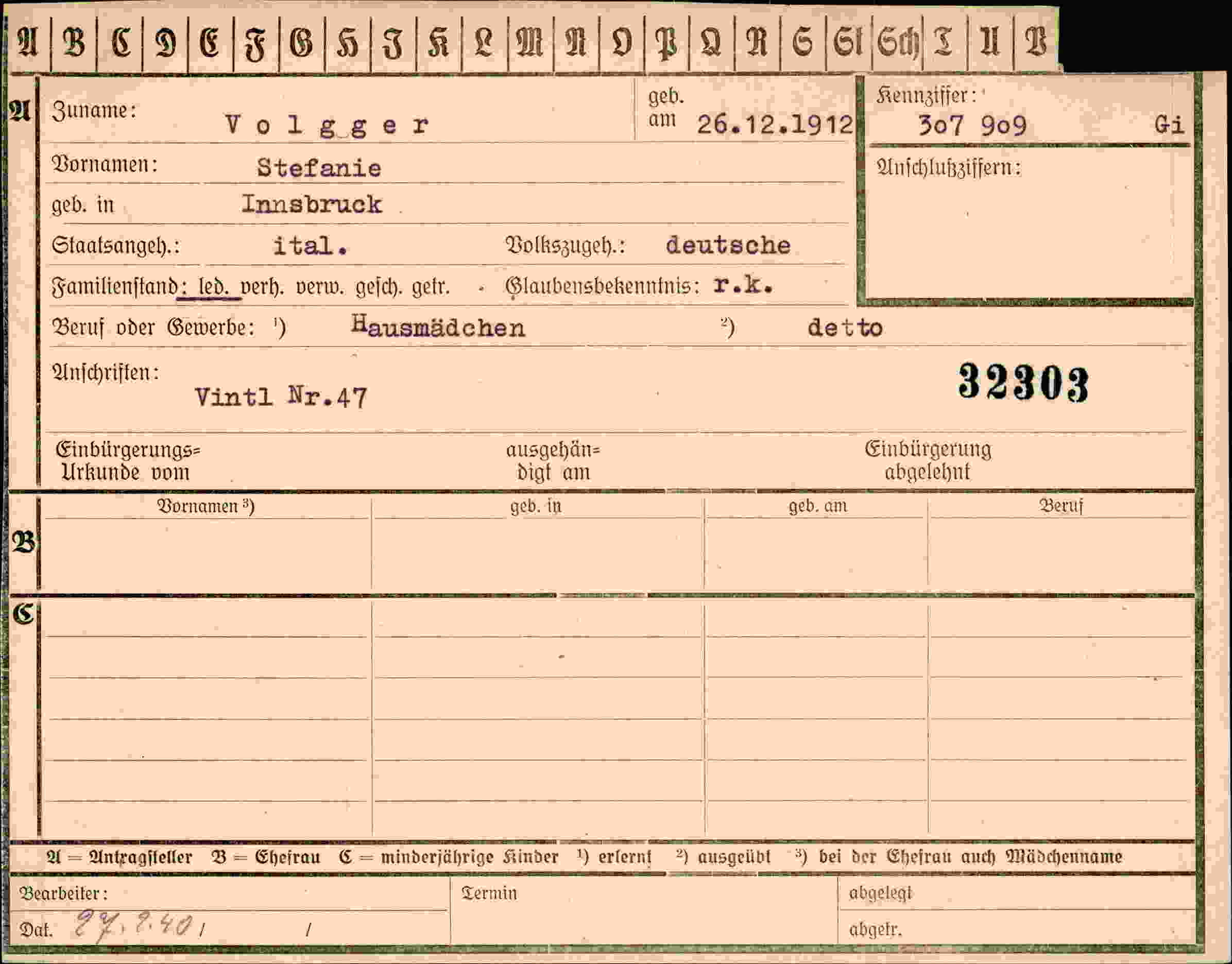 Dokument für Stefanie Volgger