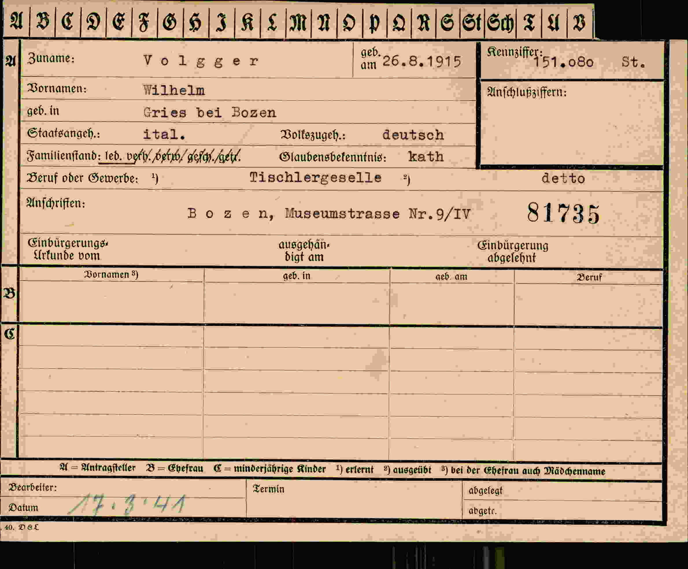Dokument für Wilhelm Volgger