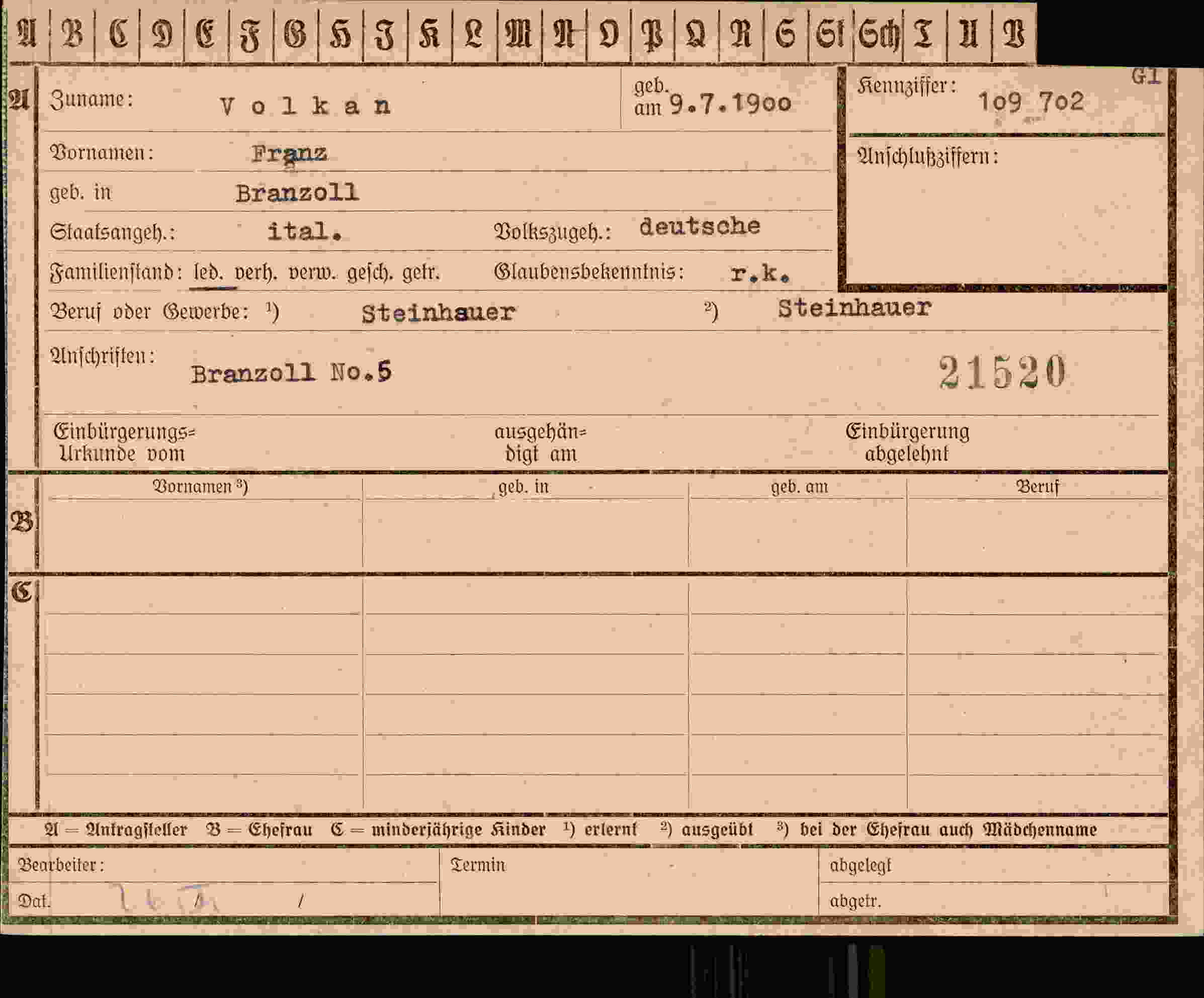 Dokument für Franz Volkan