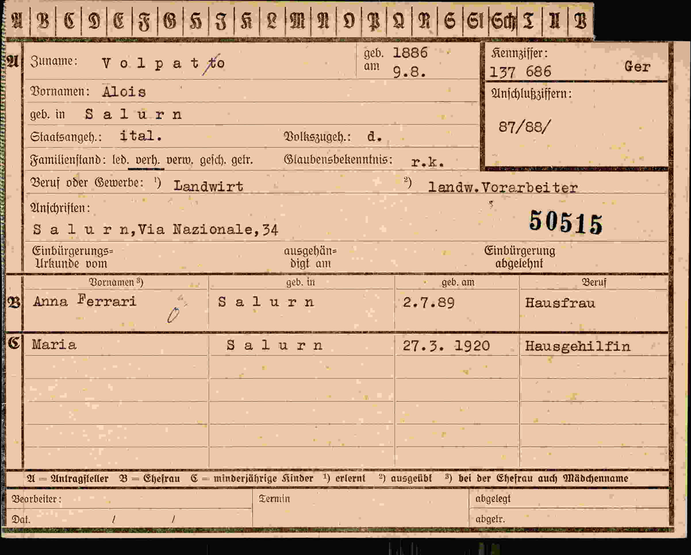 Dokument für Alois Volpatto