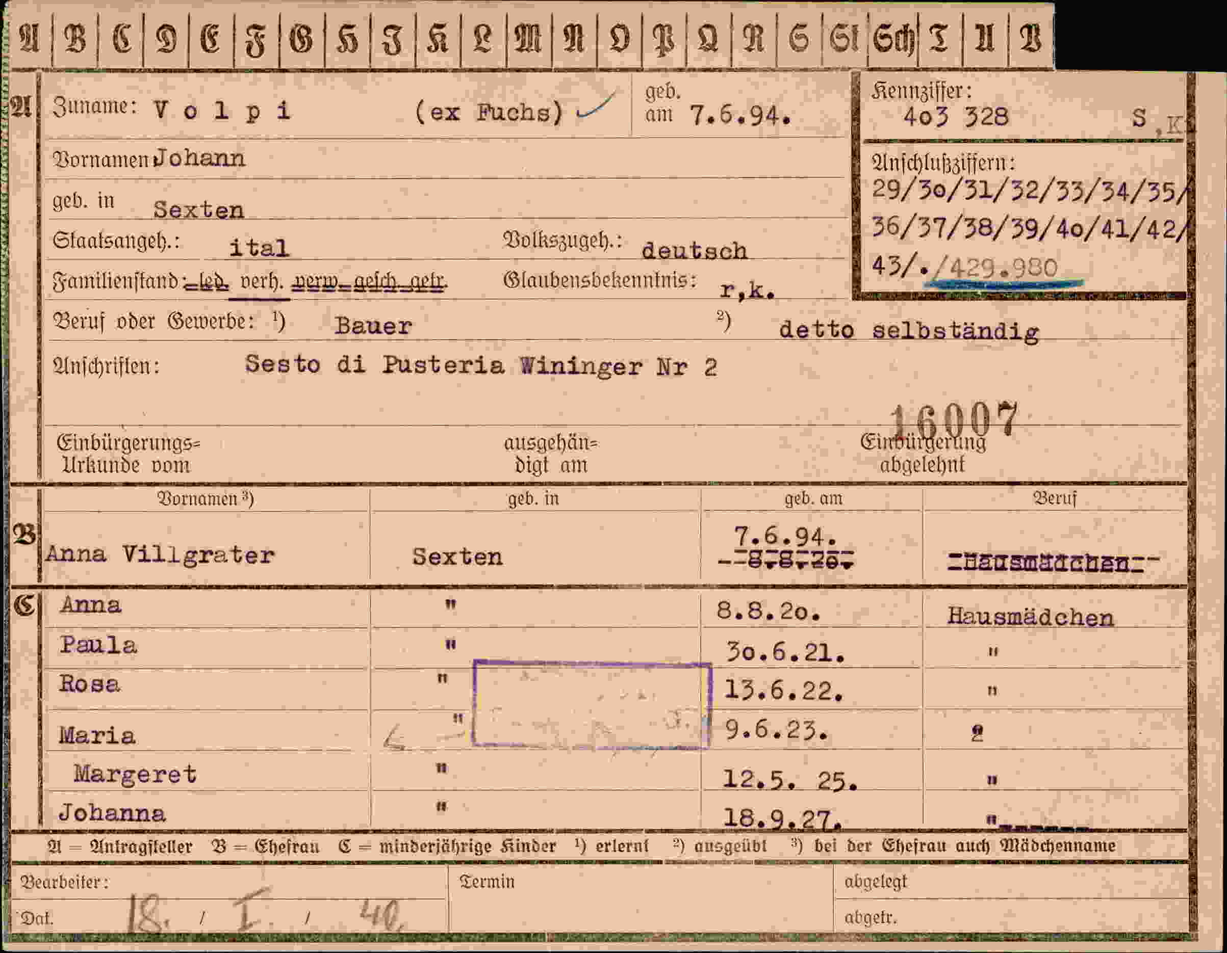 Dokument für Johann Volpi