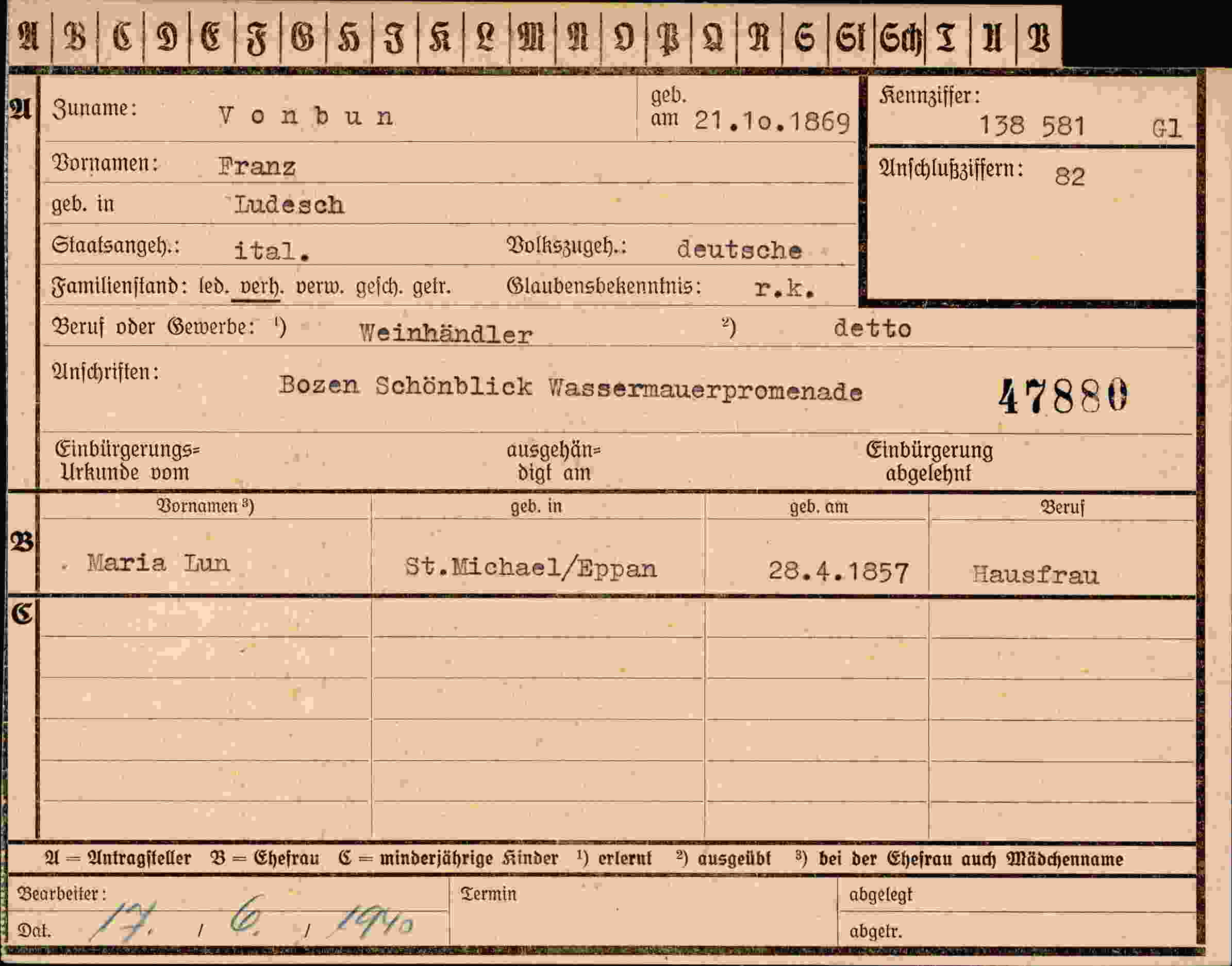 Dokument für Franz Vonbun