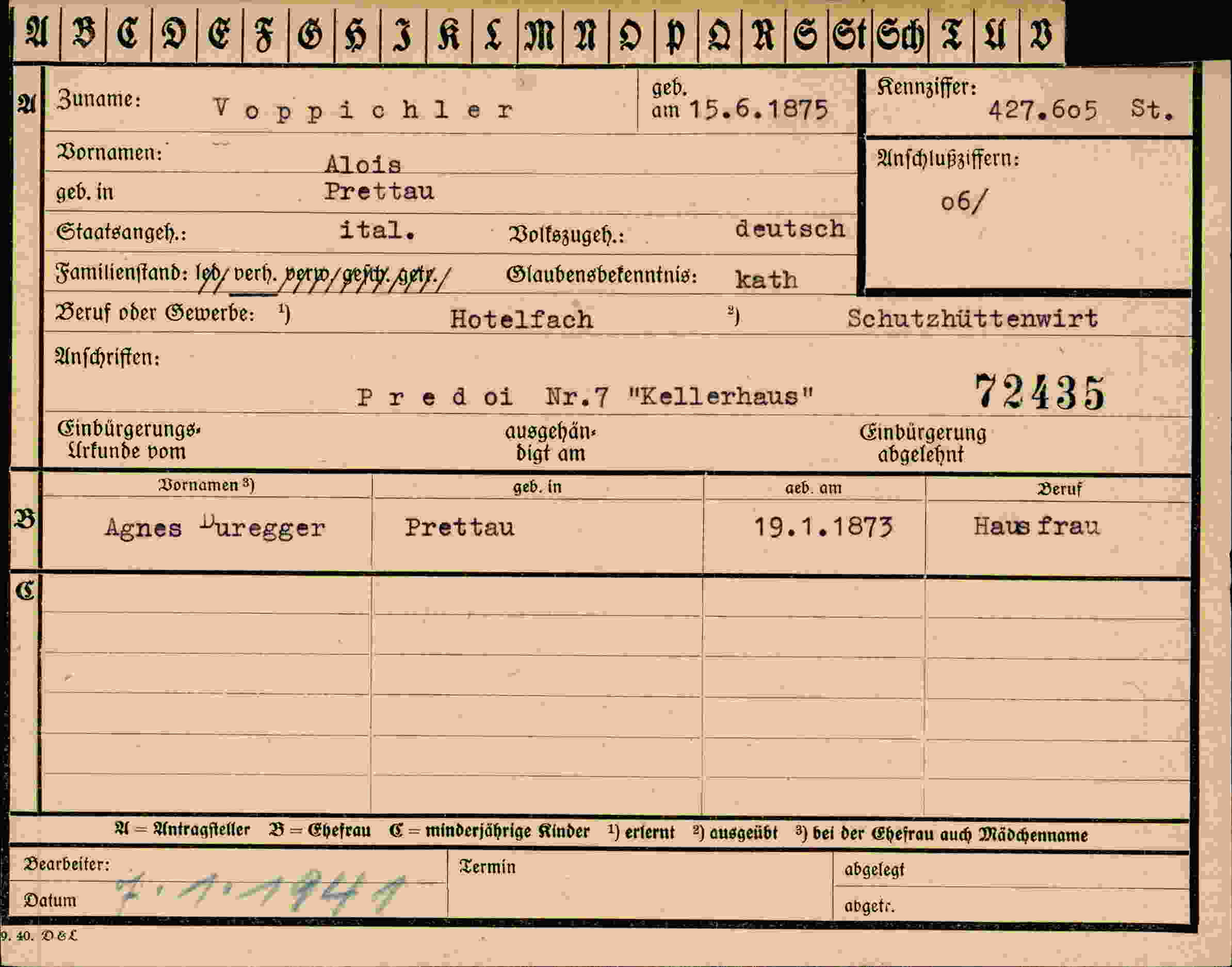 Dokument für Alois Voppichler