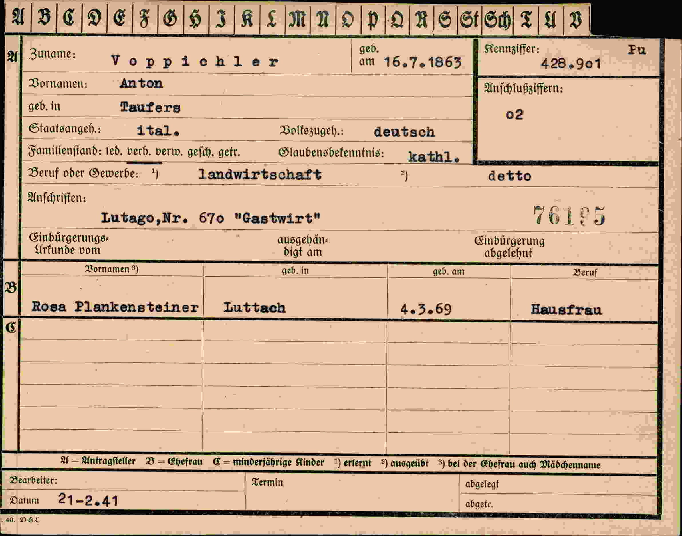 Vorderseite des Dokuments