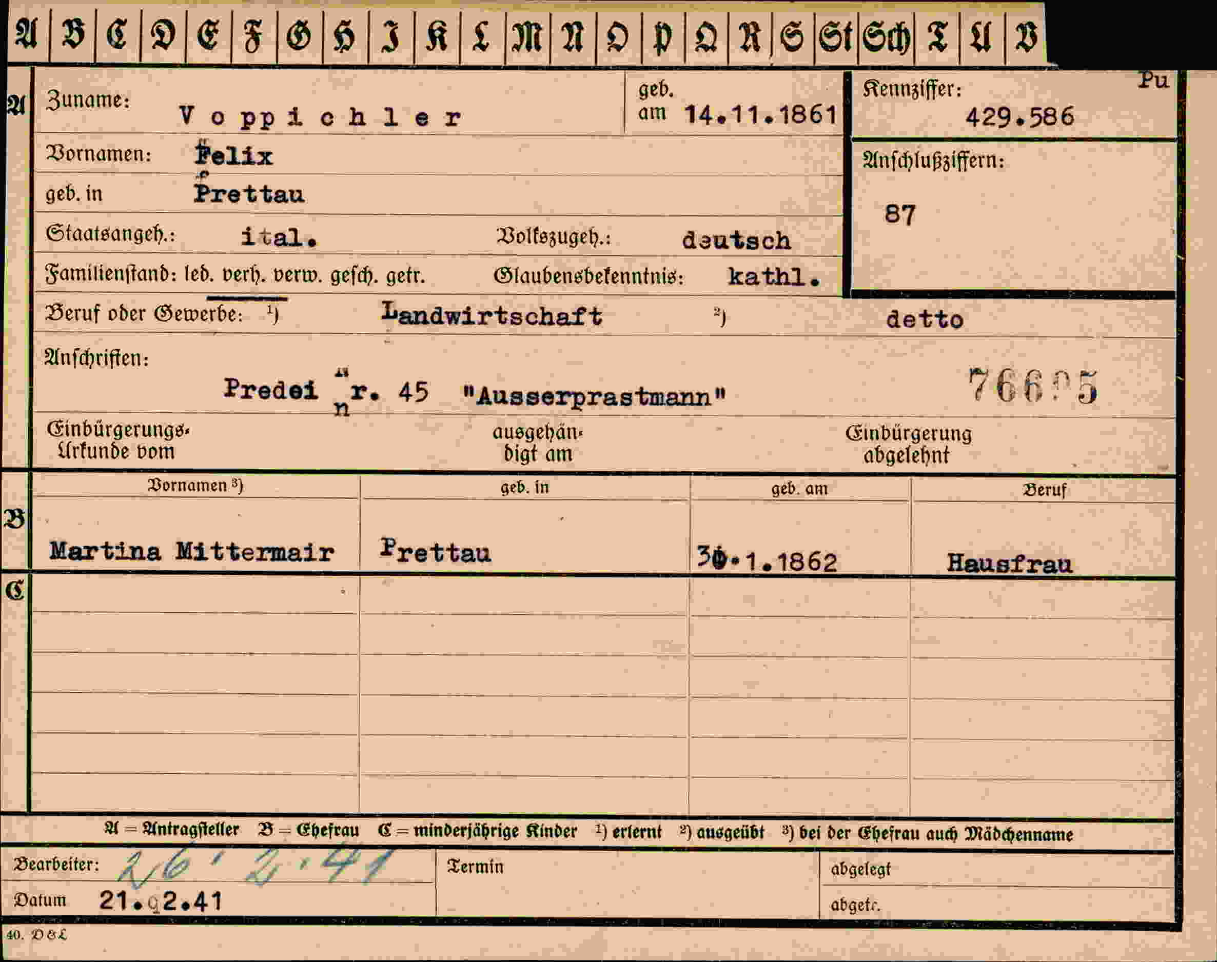 Vorderseite des Dokuments