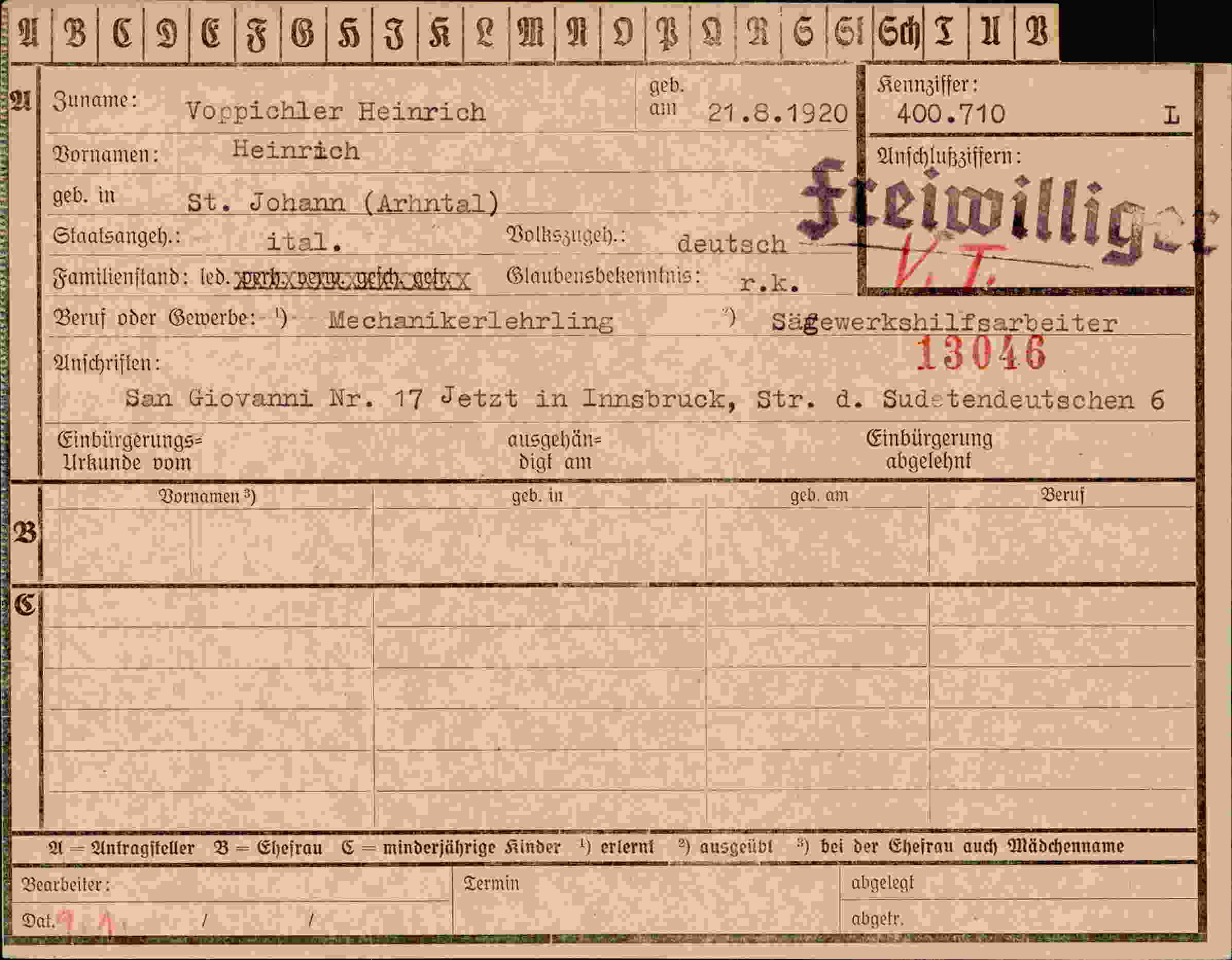Dokument für Heinrich Voppichler Heinrich