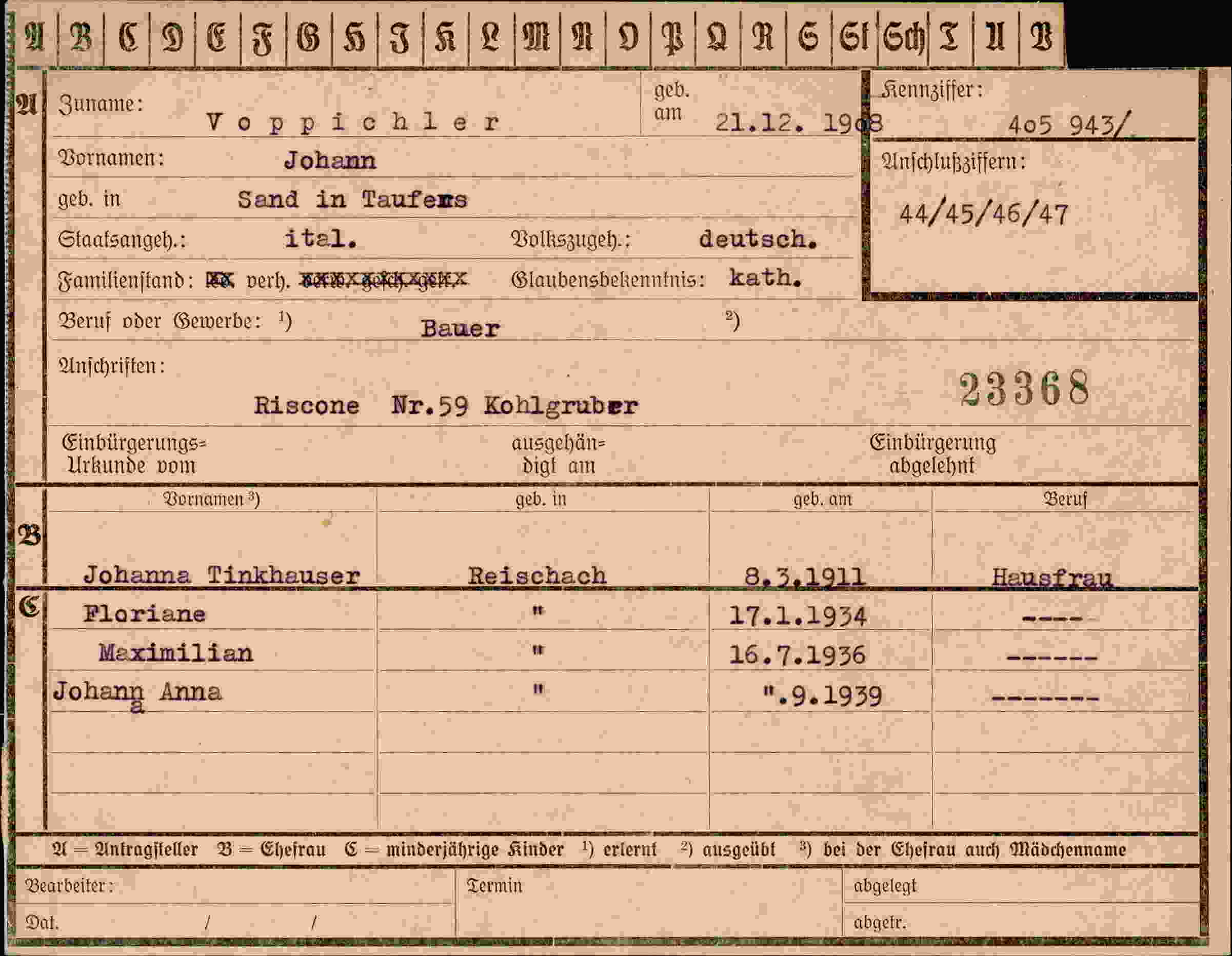 Vorderseite des Dokuments