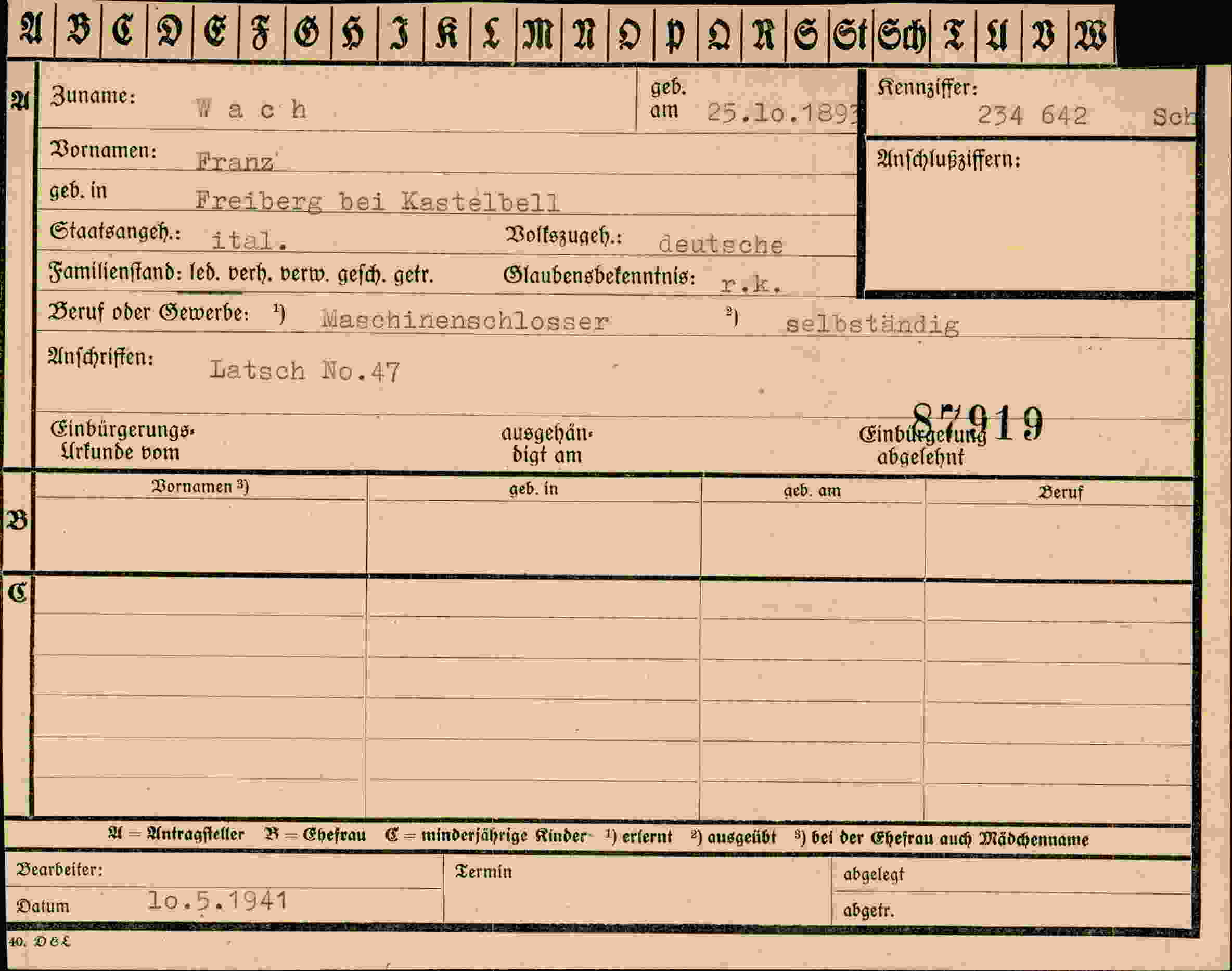 Dokument für Franz Wach