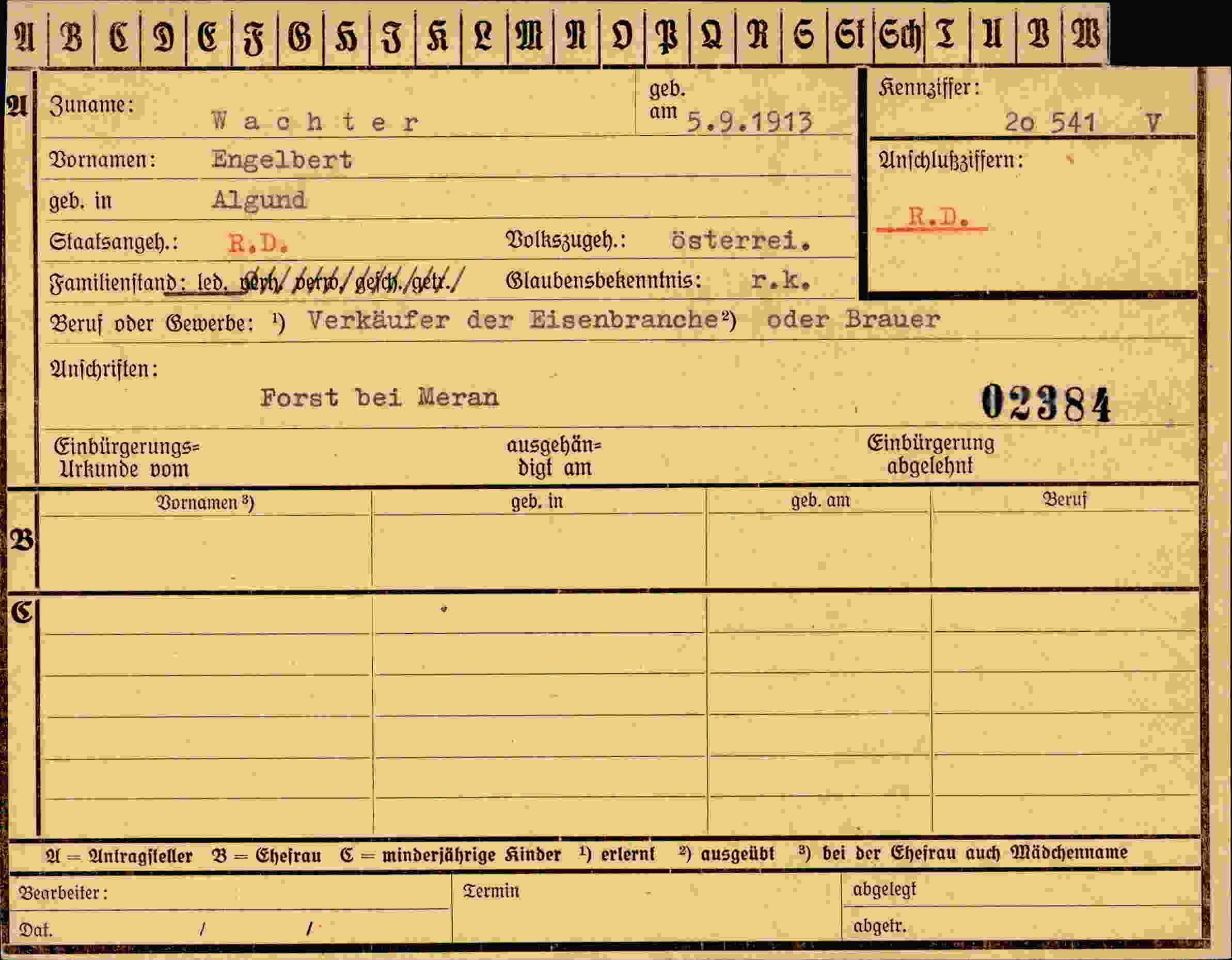 Dokument für Engelbert Wachter