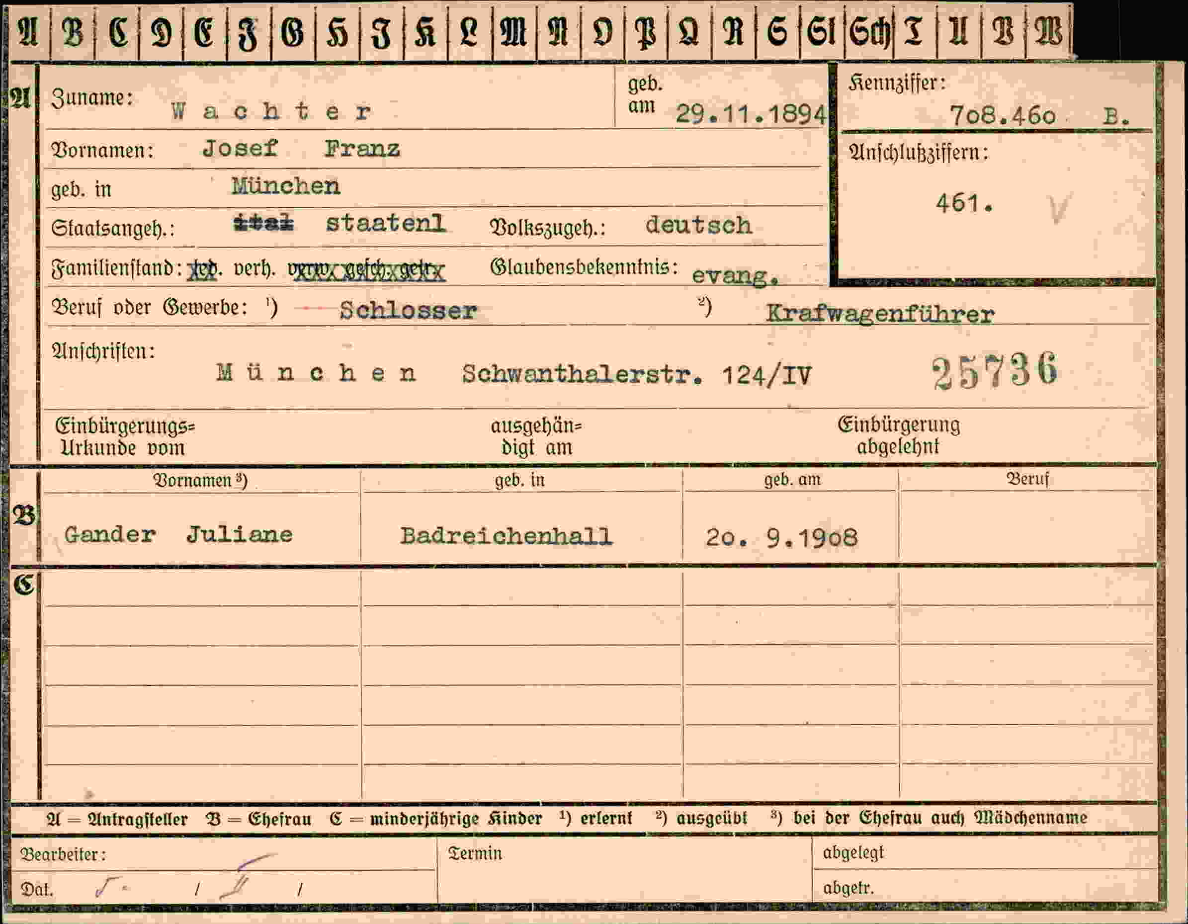 Dokument für Josef Franz Wachter