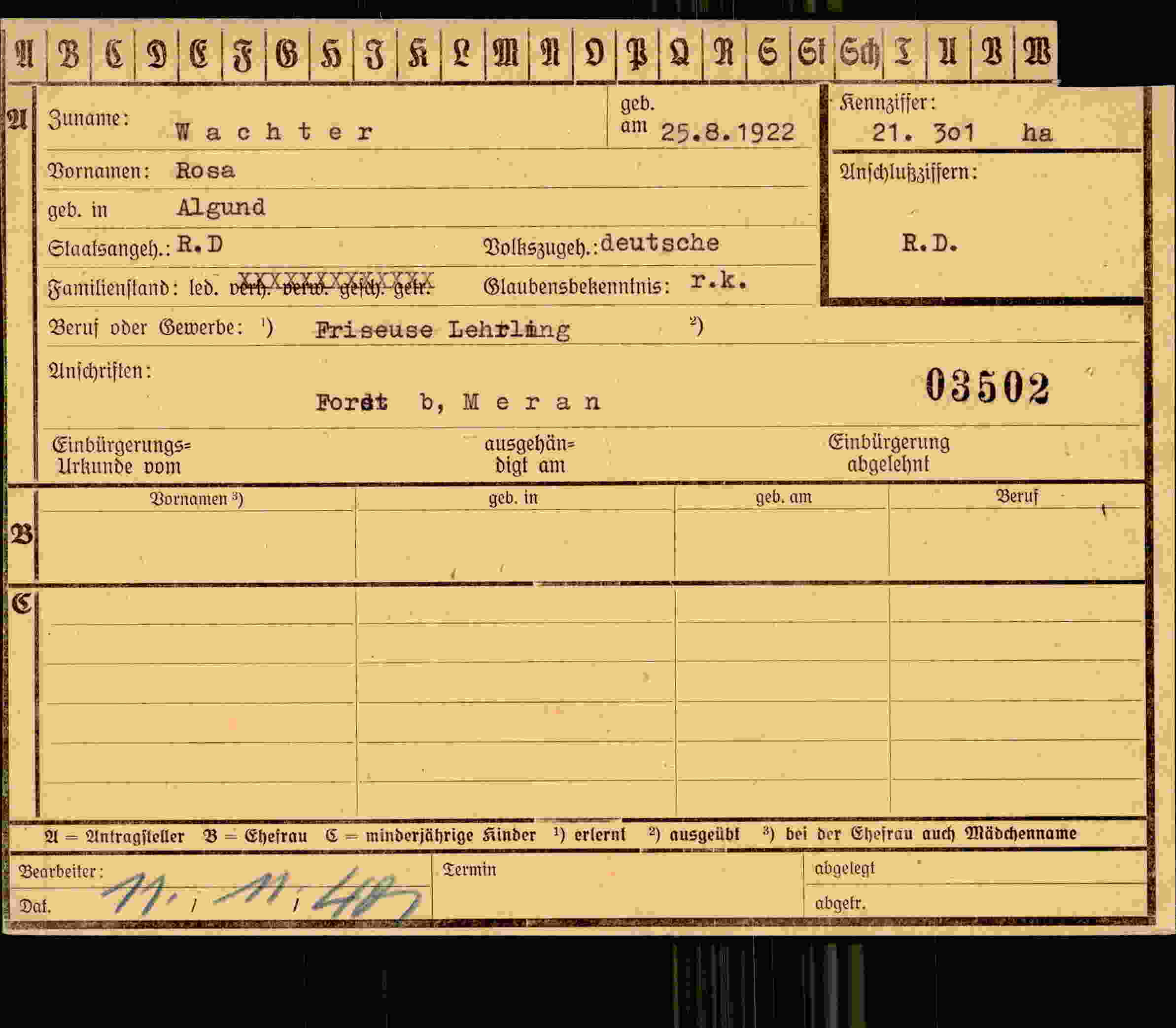 Dokument für Rosa Wachter