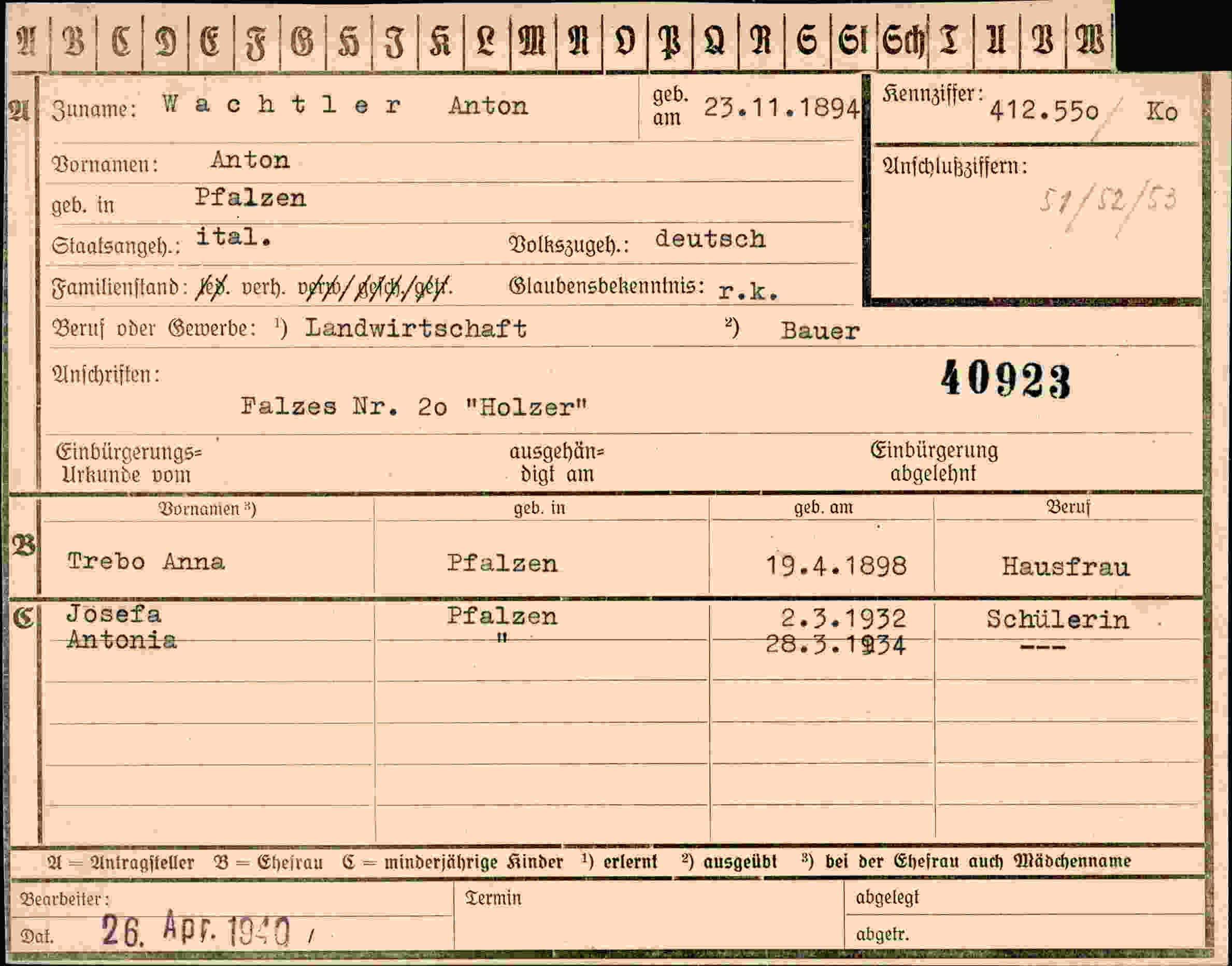 Dokument für Anton Wachtler
