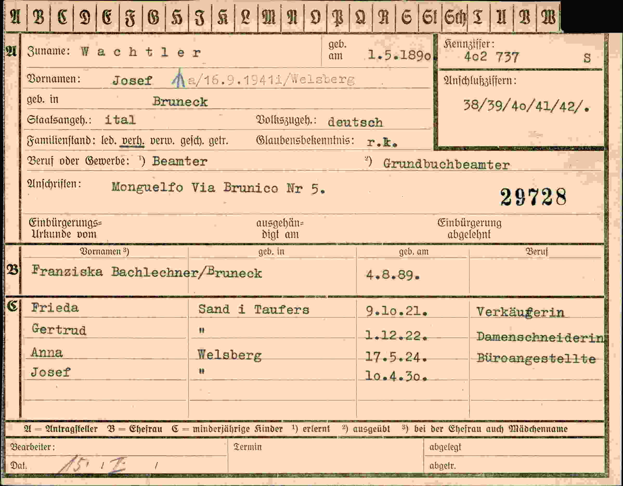 Dokument für Josef Wachtler
