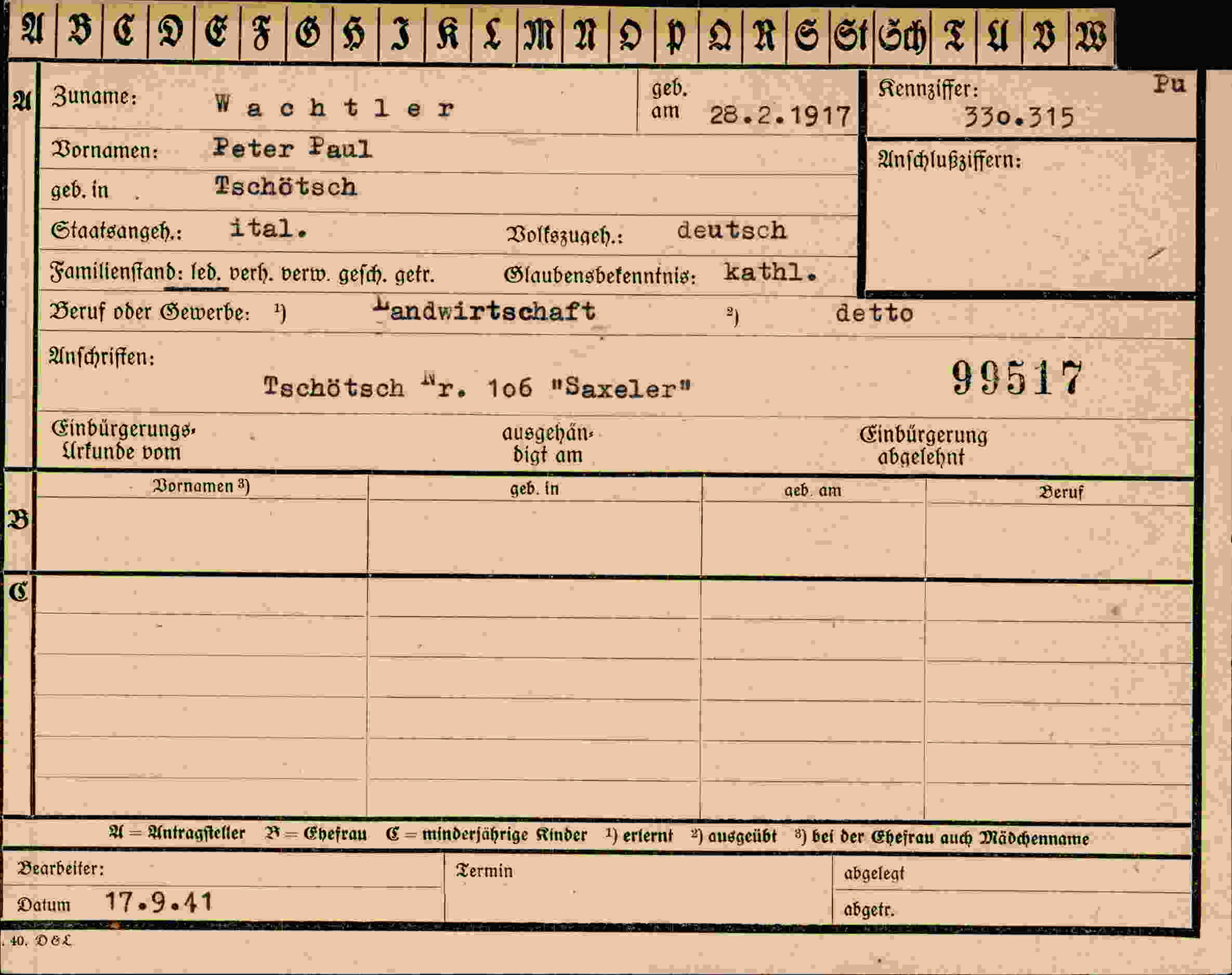 Vorderseite des Dokuments