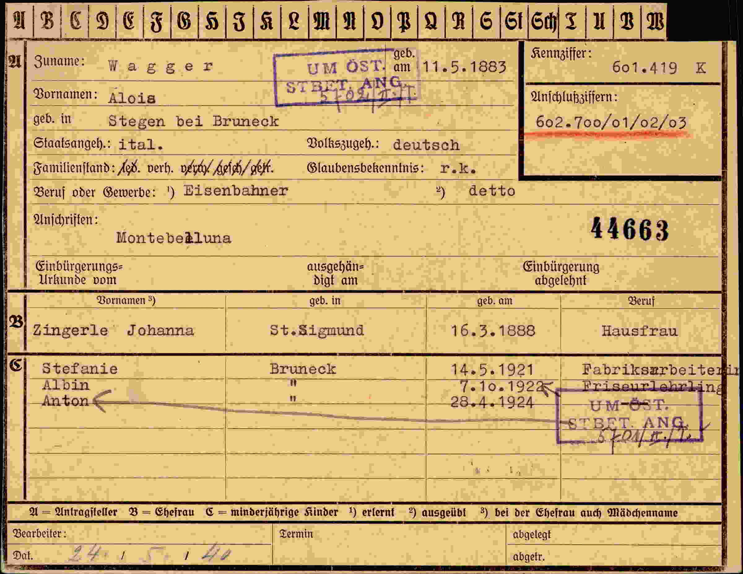 Dokument für Alois Wager