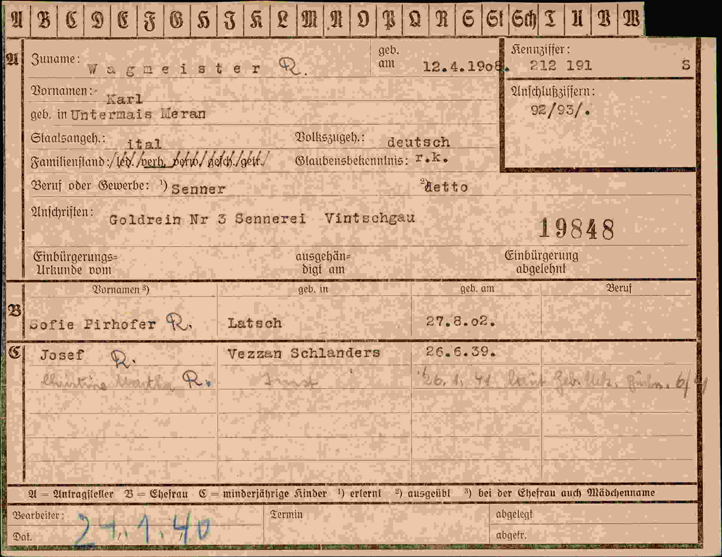 Dokument für Karl Wagmeister