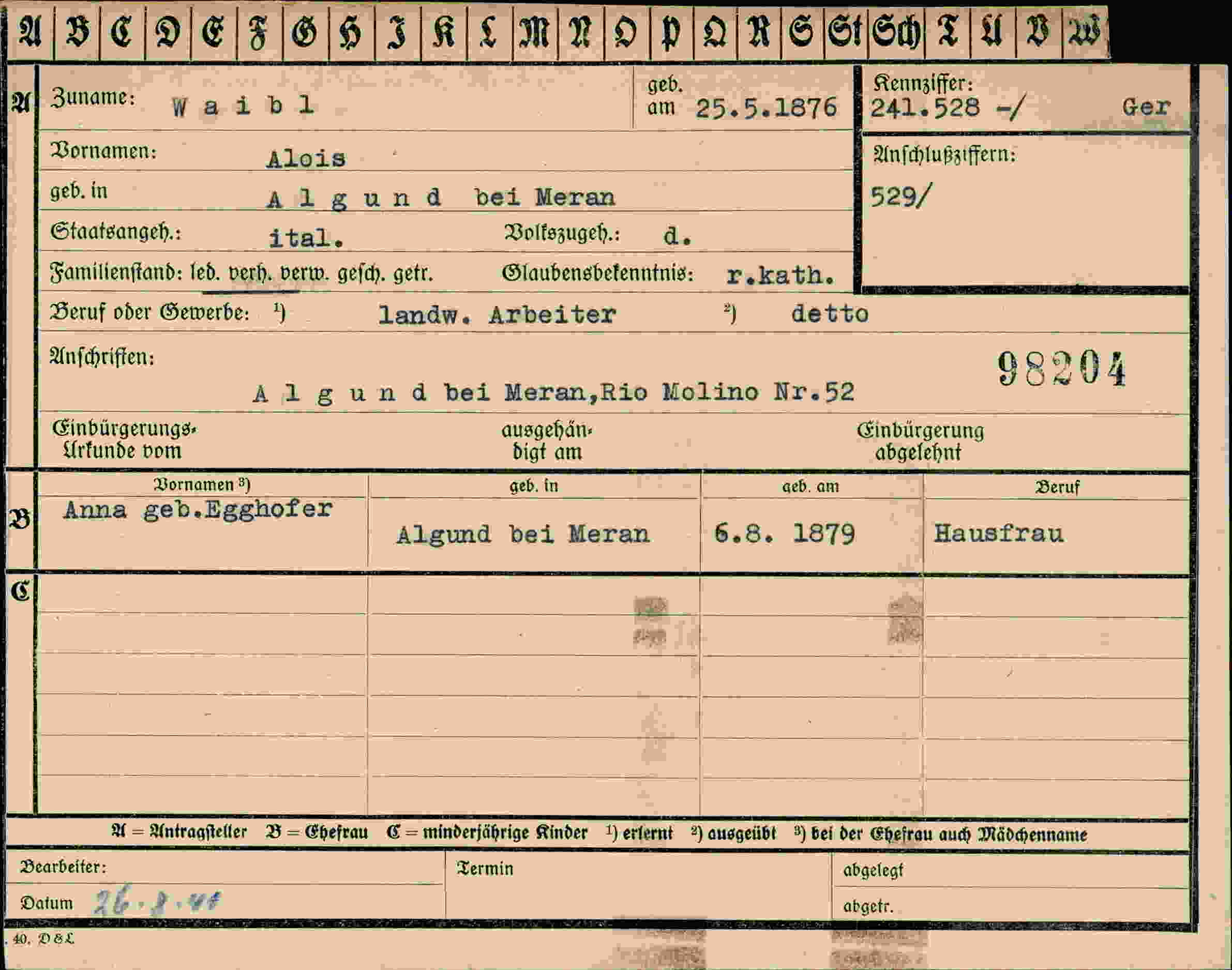 Dokument für Alois Waibl