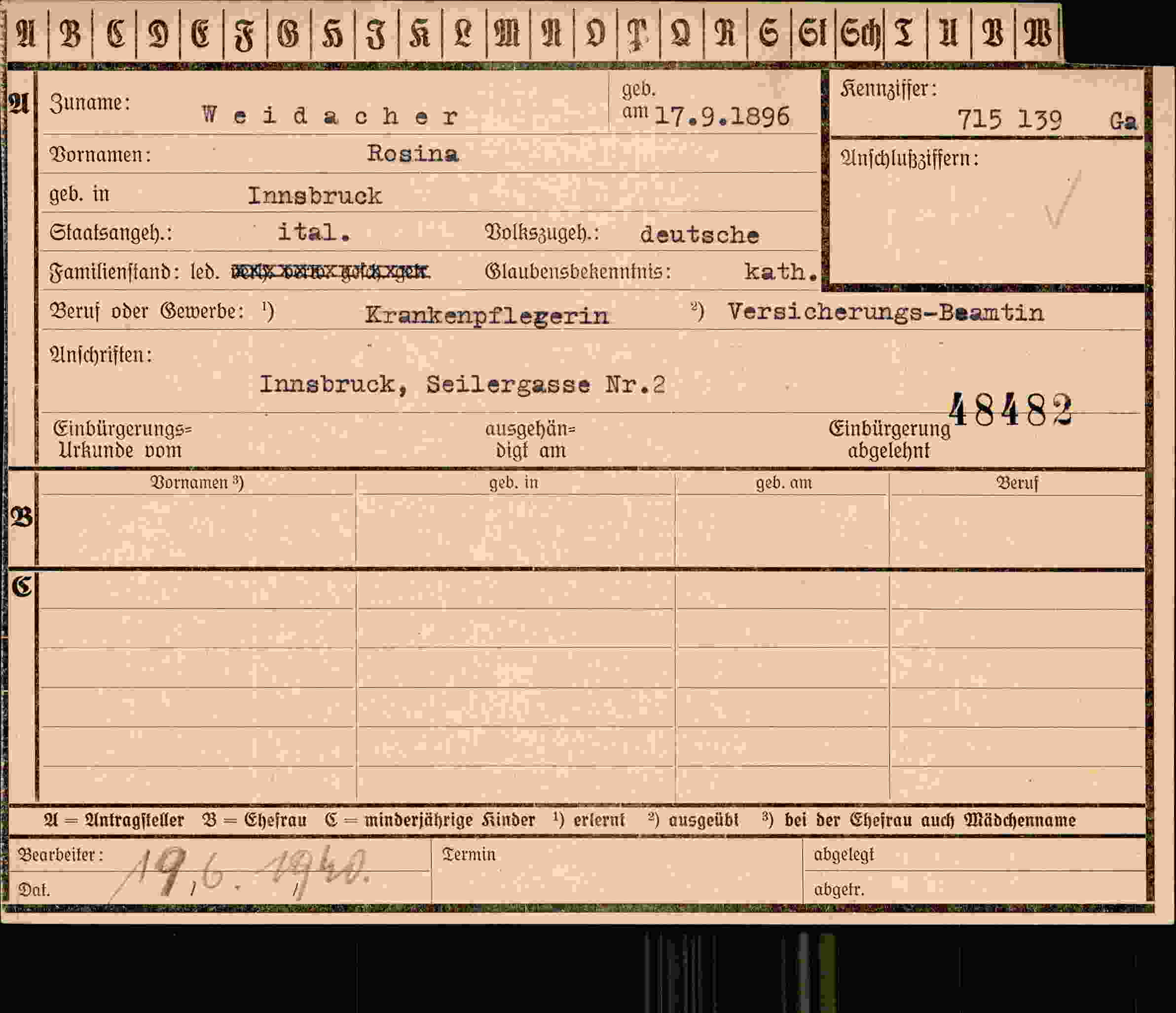Dokument für Rosina Weidacher