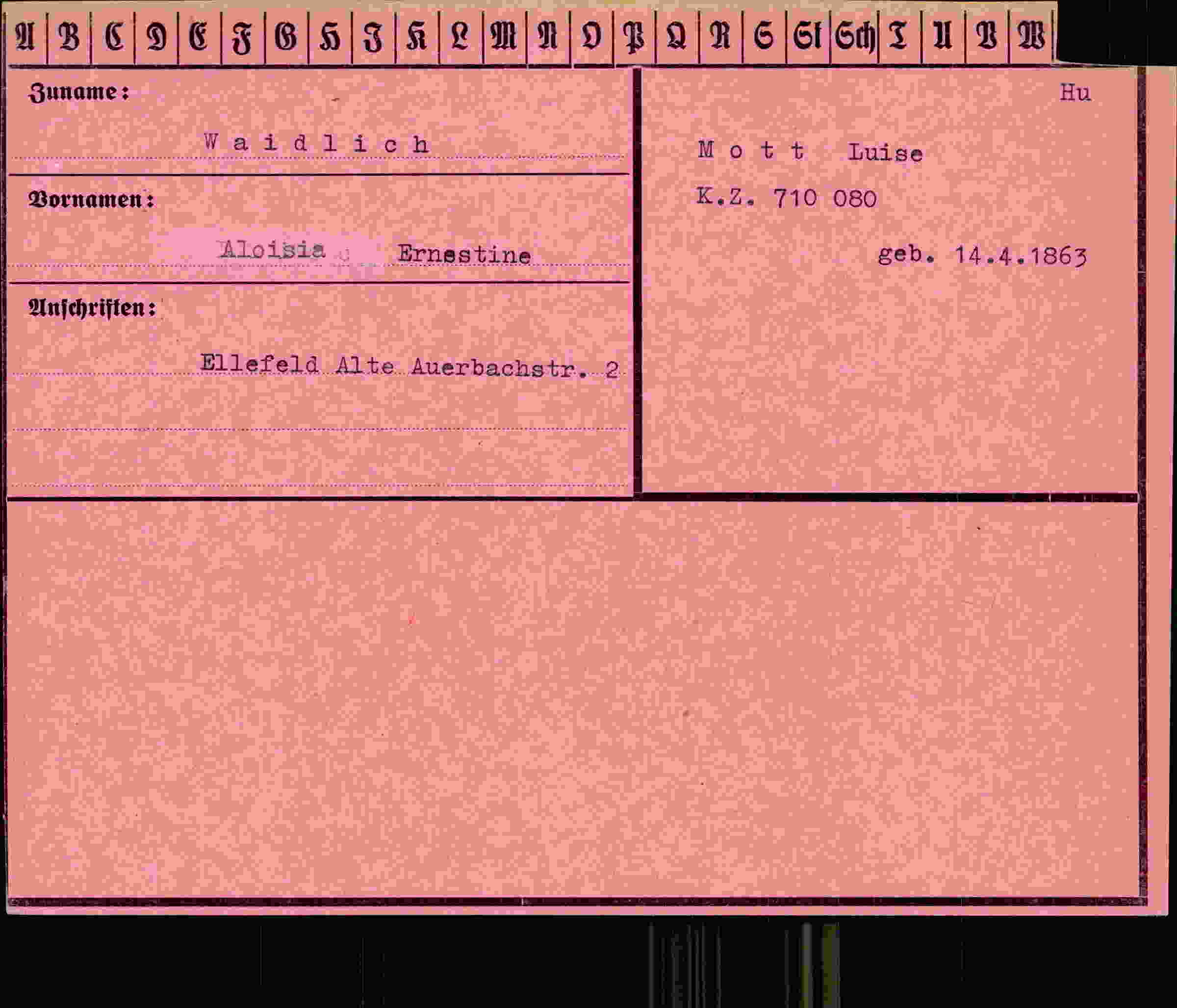 Dokument für Aloisia Ernestine Waidlich