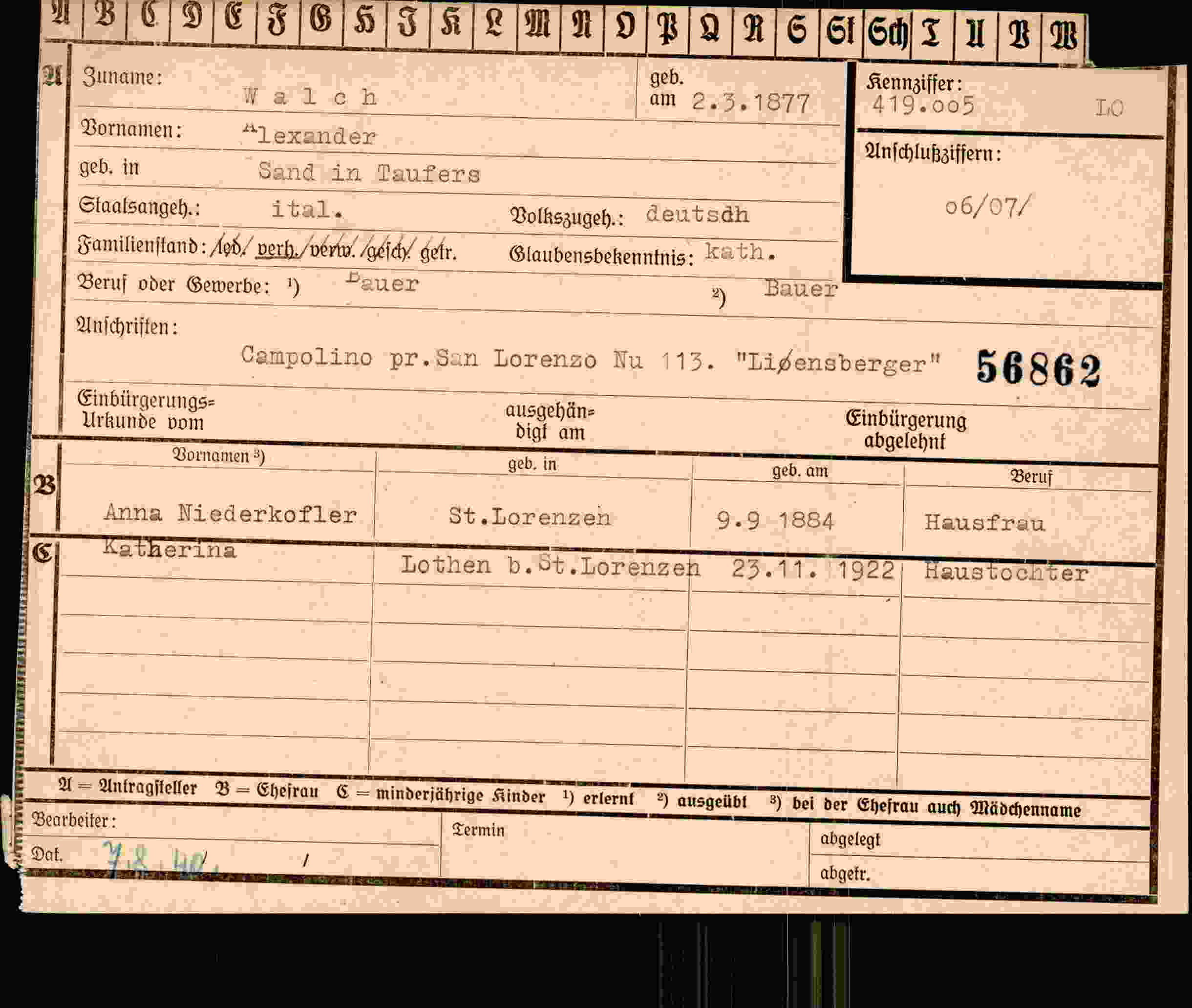 Dokument für Alexander Walch