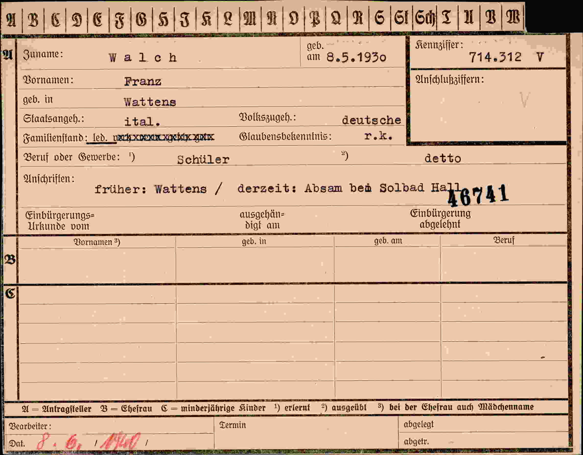 Dokument für Franz Walch